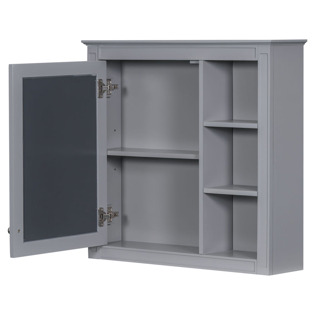 Bathroom Vanity With Top Sink, Freestanding Storage Cabinet With 2 Doors And 3 Drawers, Mirror Cabinet Included - Gray