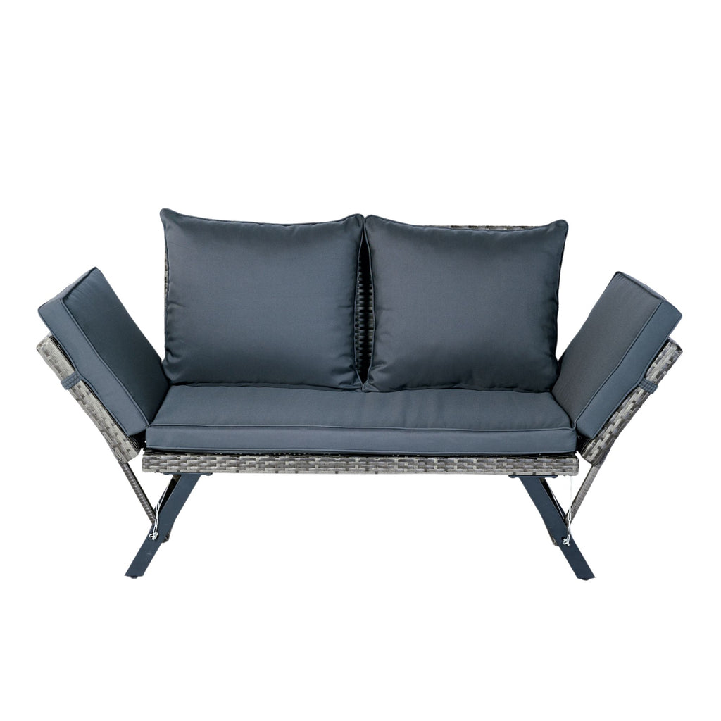 1 Pieces Patio Wicker Side Foldable Bench Patio Backyard Conversation Bench Gray Wicker - Dark Gray / Gray