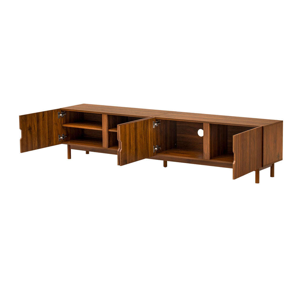 TV Stand With Legs, Media Console, 4 Cabinets For Living Room - Natural Wood