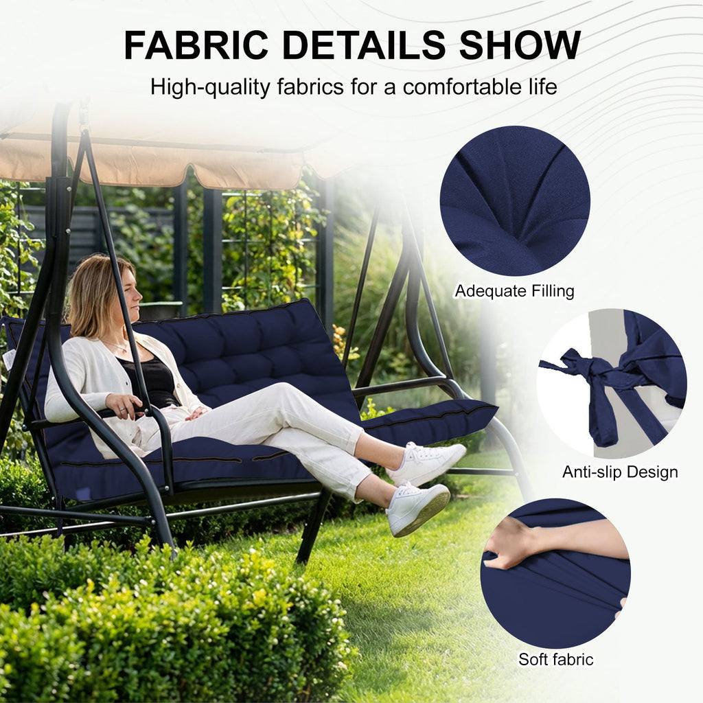 3 Seater Outdoor Porch Swing Cushion With Backrest, Waterproof