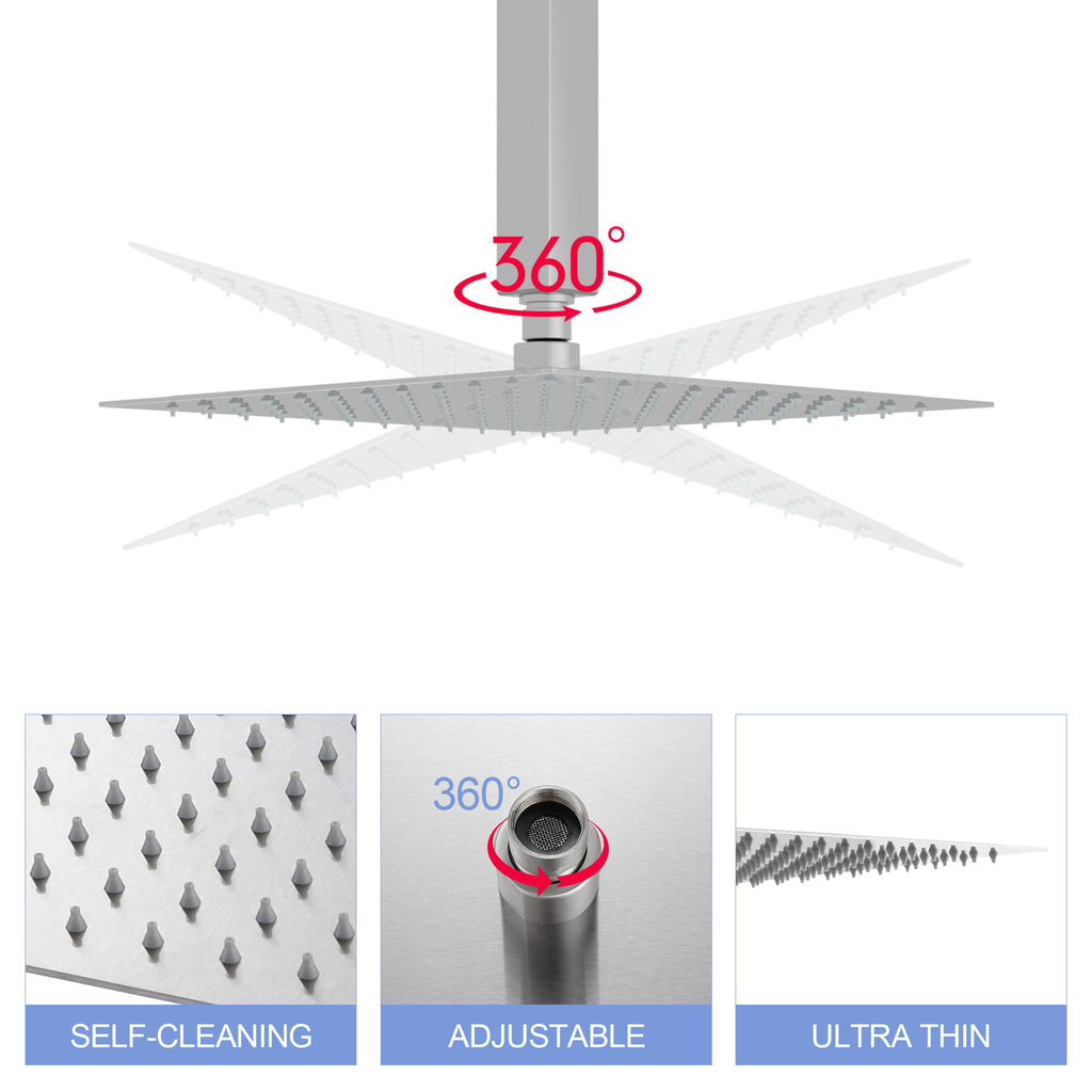 10" Square Rainfall Shower Head, Wall / Ceiling Mounted, Stainless Steel - Chrome