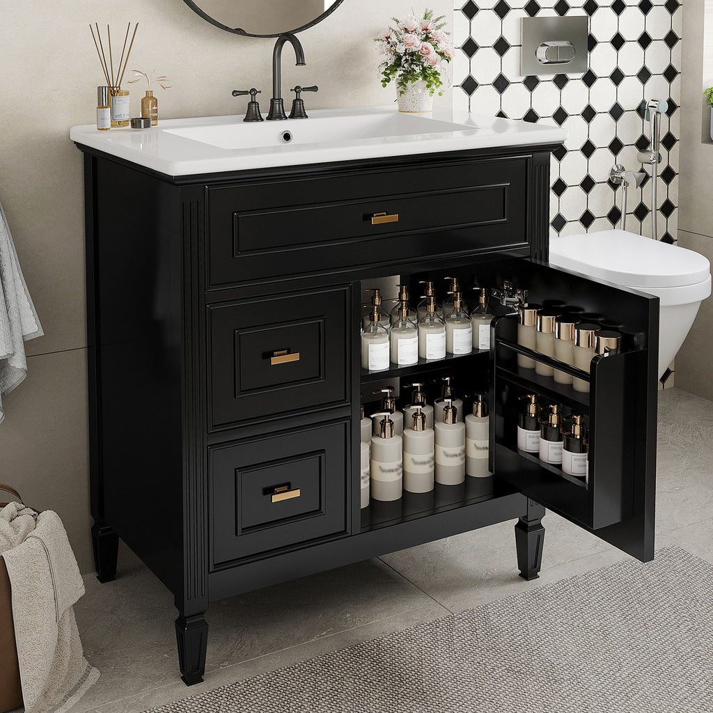 Modern Bathroom Vanity With Sink, 1 Flip Drawer And 2 Drawers, Adjustable Shelf