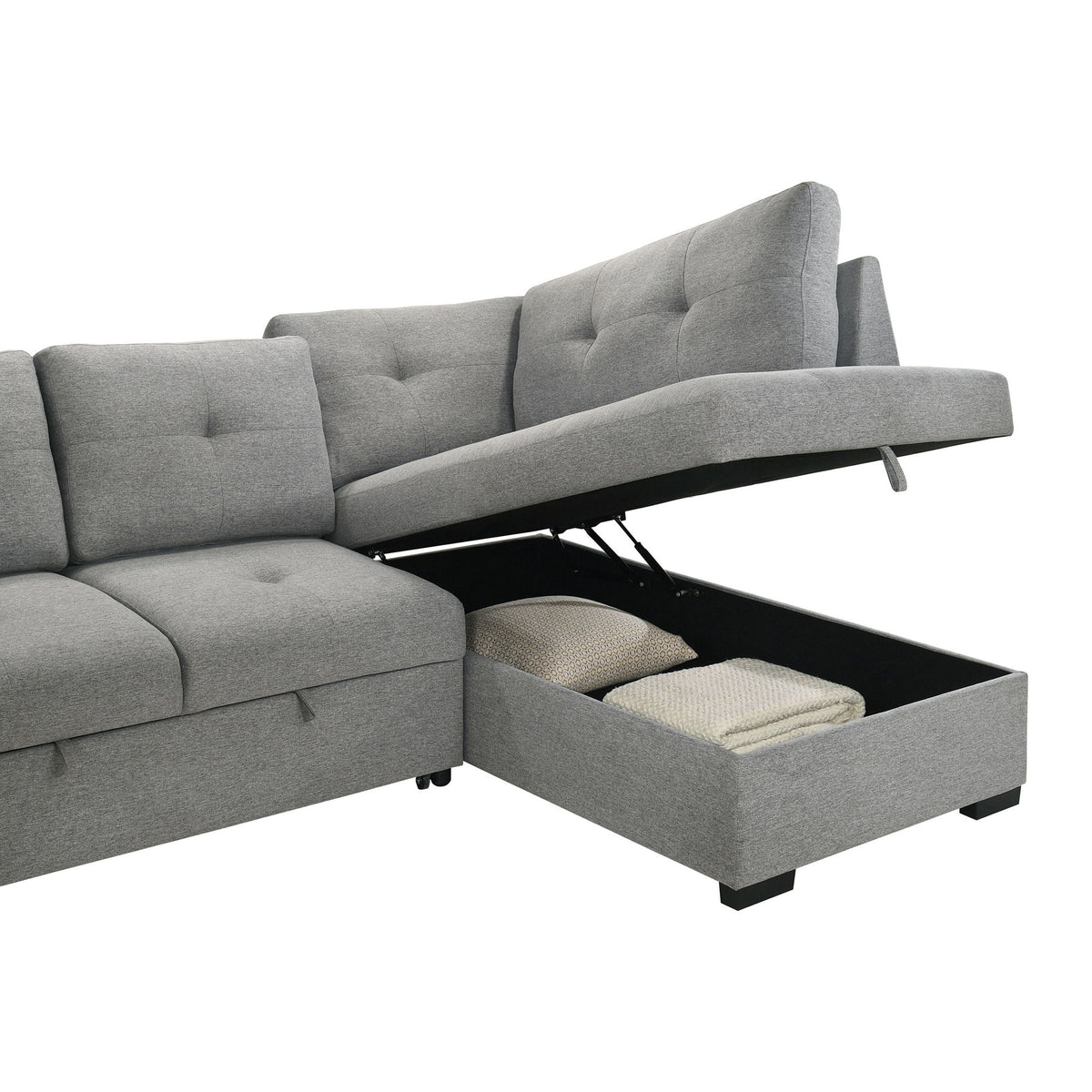 Atkinson - Sleeper Sectional Sofa With Lift Top Chaise - Gray