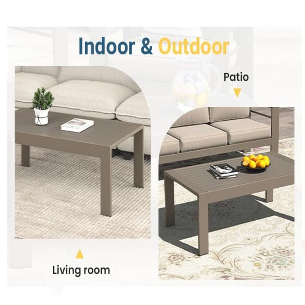 All-Weather Outdoor Coffee Table With Wood-Look Top