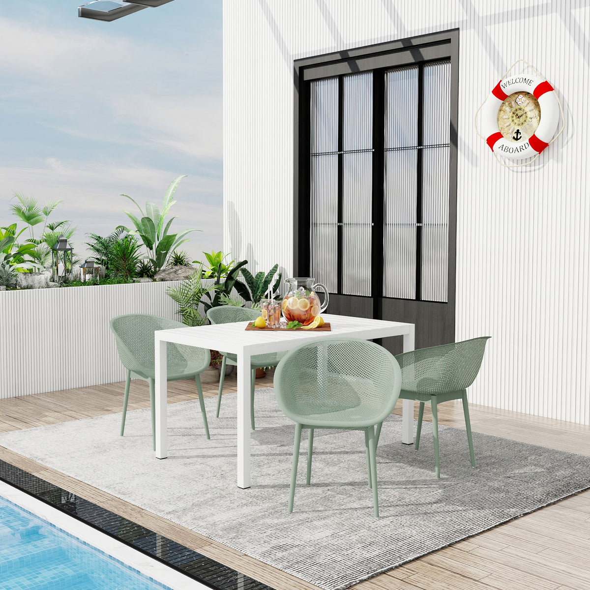 4 Pack Lounge Chair Set With Long Table