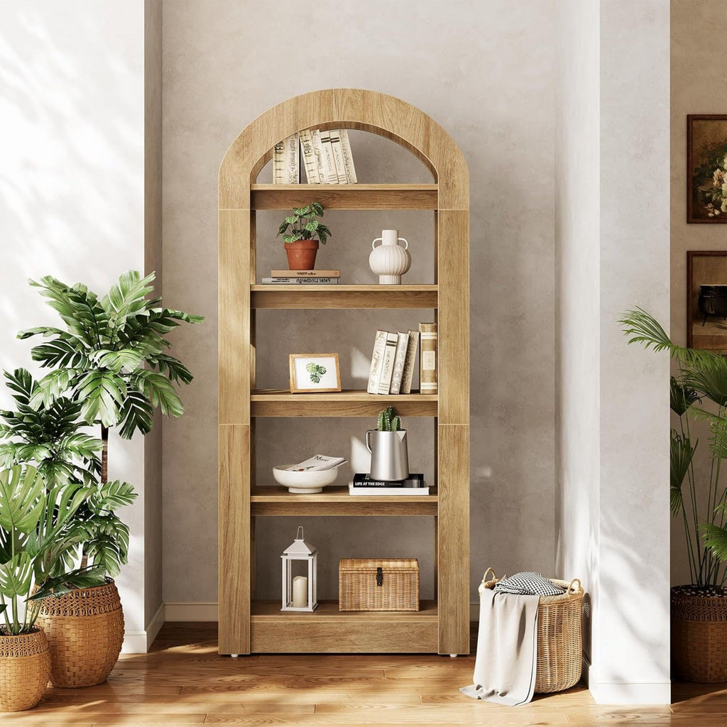 Arched 5 Tier Bookshelf, Deep Storage - Teak
