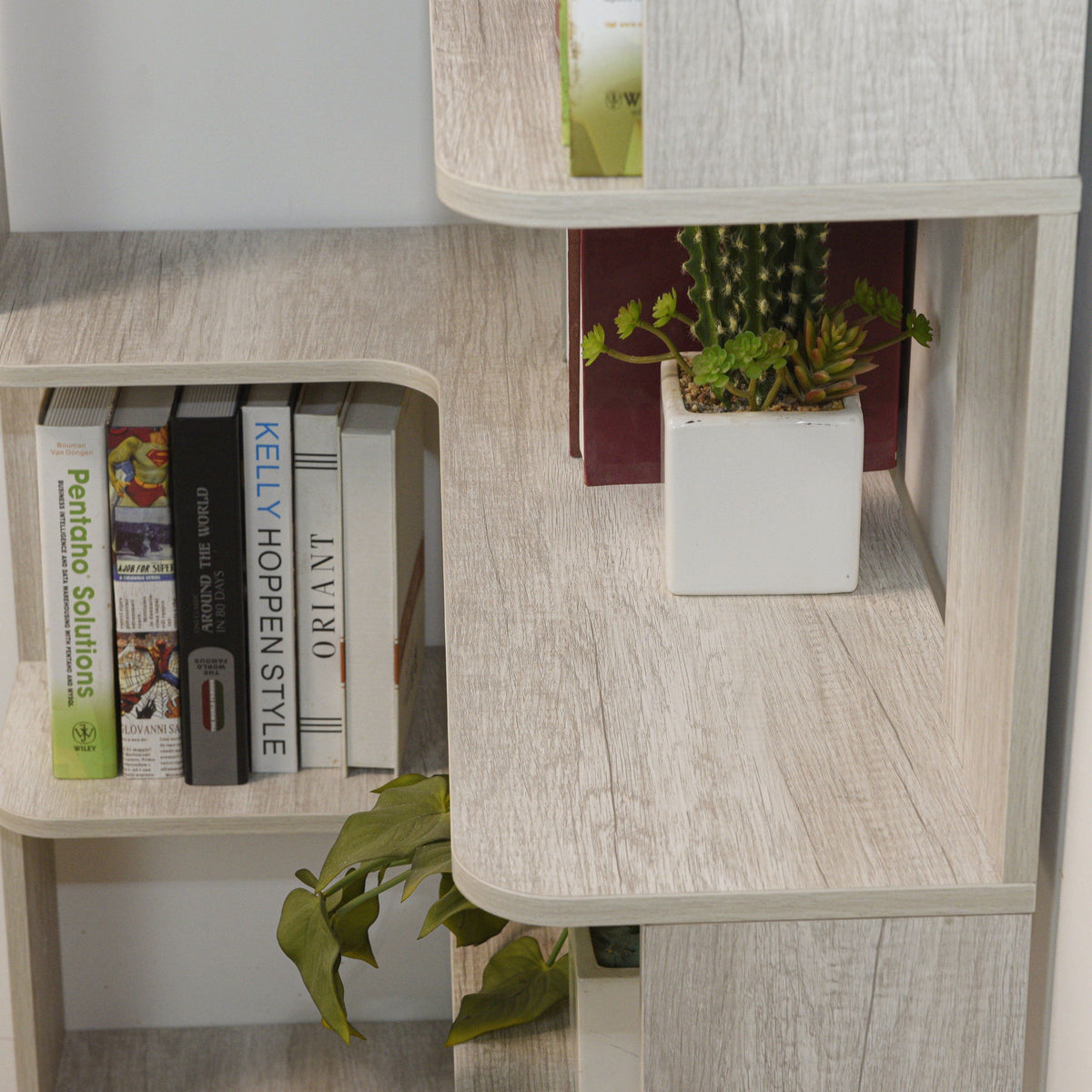L-Shaped Corner Bookshelf 90Cm Extended Size 5 Tier Freestanding Display Shelf With Anti Tip Safety Features - Light Gray