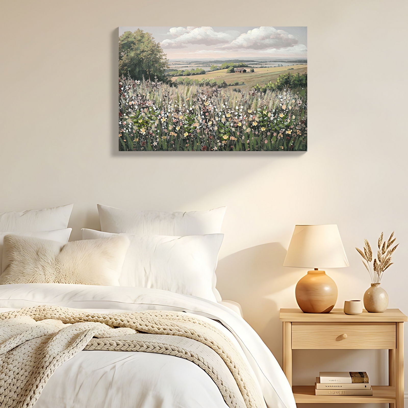 Framed Canvas Wall Art Vintage Decor, Landscape Wall Art - Green / Ivory