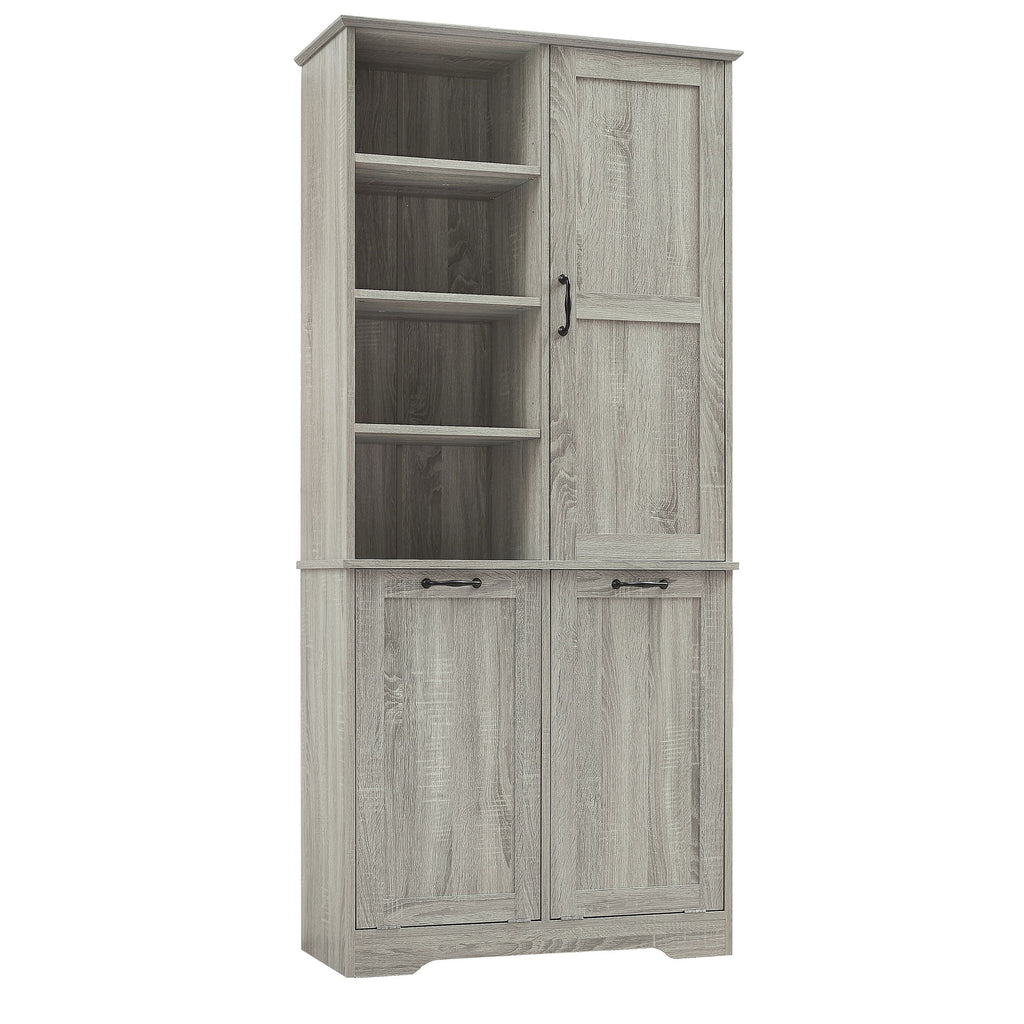 Freestanding Storage Cabinet With Doors, Tilt Out Drawers, Adjustable Shelves, Open Shelf, Bathroom & Laundry Room Organizer - Oak