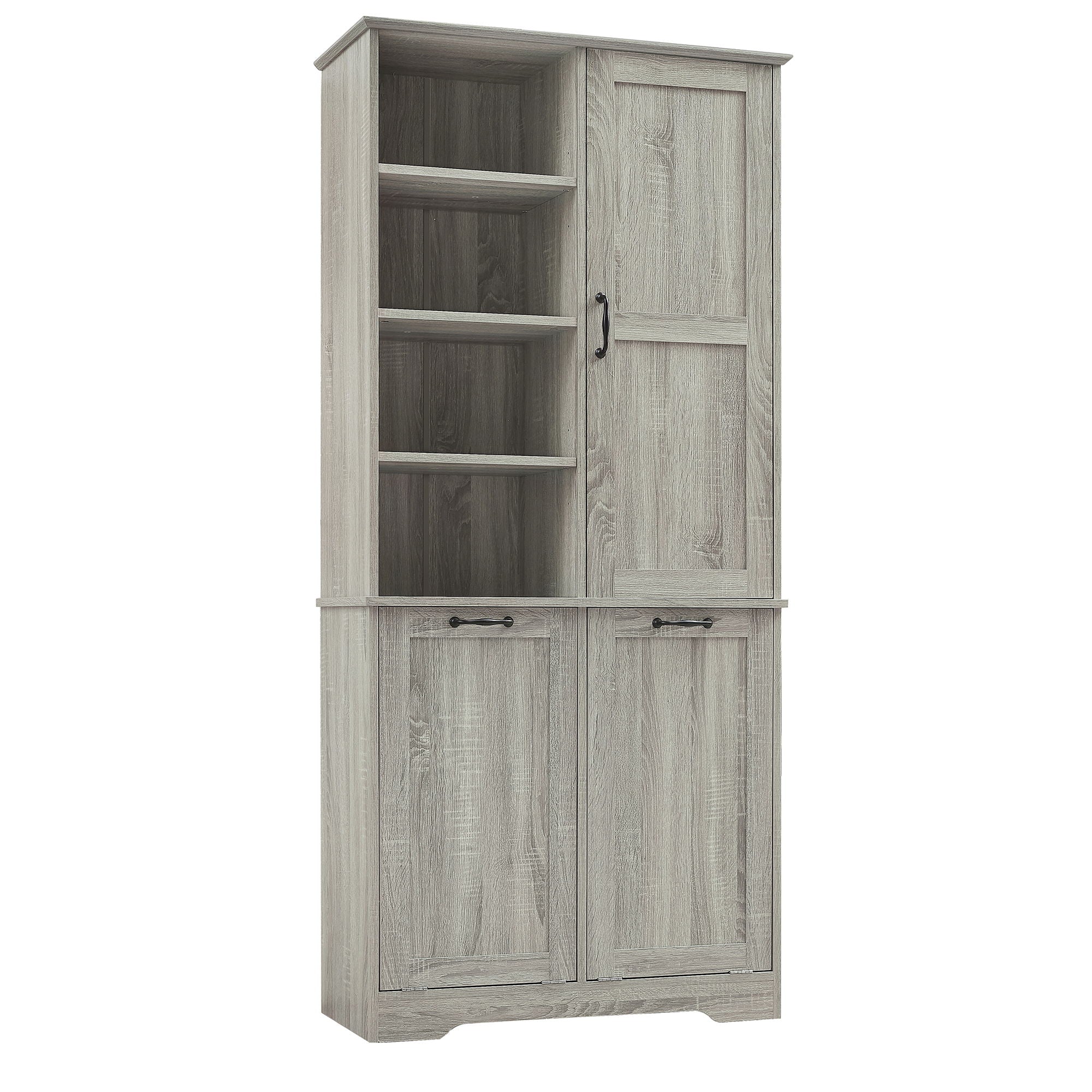 Freestanding Storage Cabinet With Doors, Tilt Out Drawers, Adjustable Shelves, Open Shelf, Bathroom & Laundry Room Organizer - Oak
