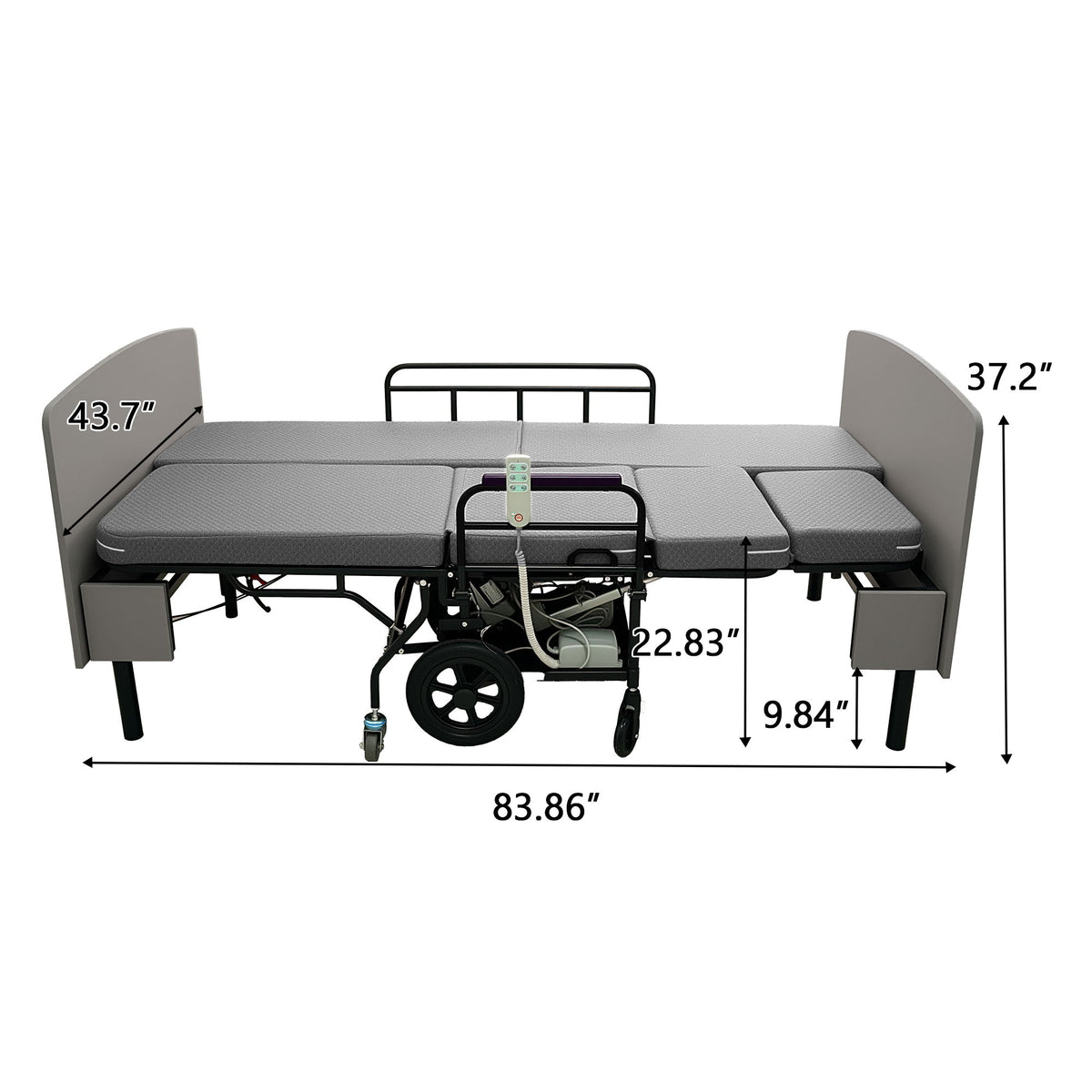 Dual Motor 3 In 1 Electric Nursing Bed Convertible To Wheelchair & Stretcher - Gray