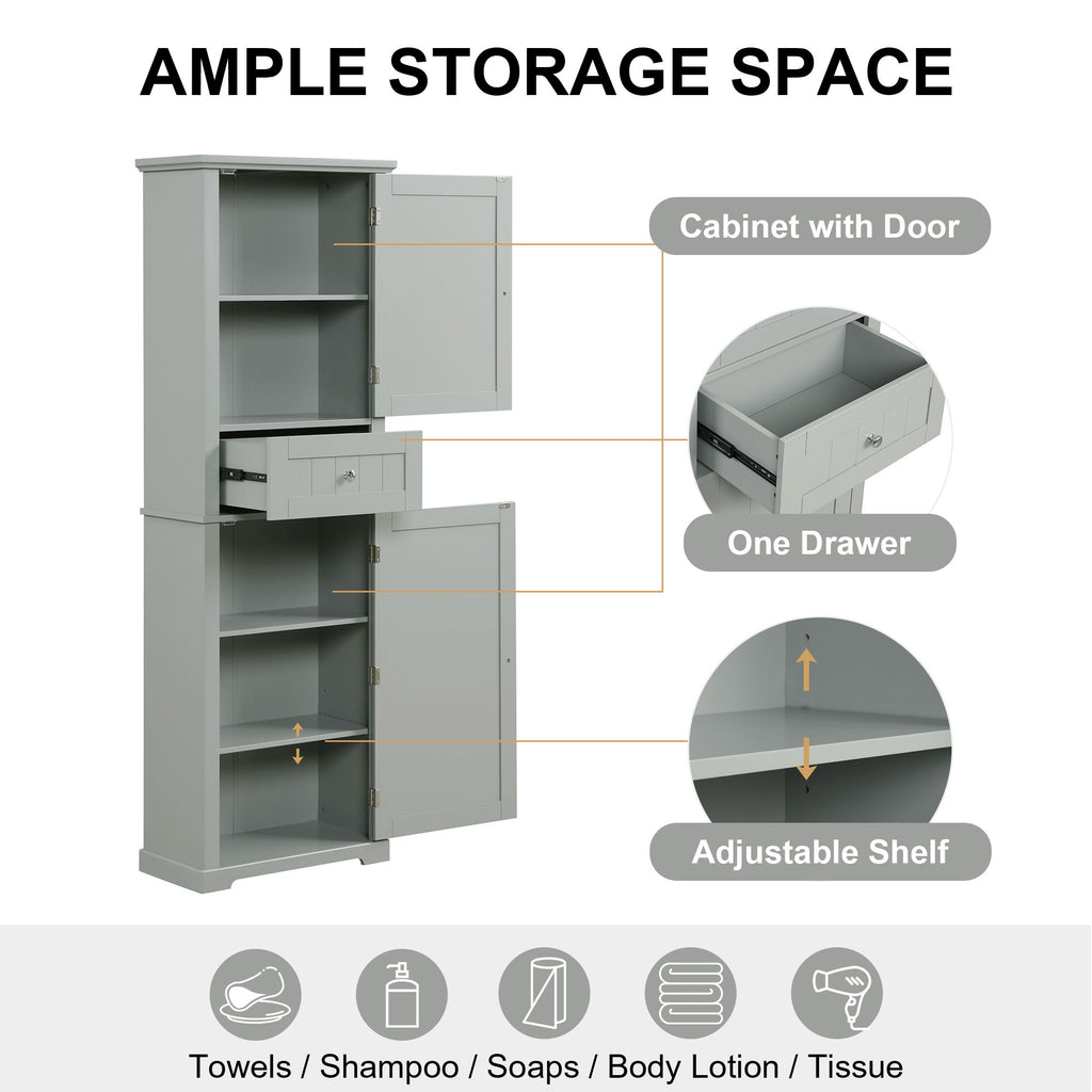 Tall Freestanding Bathroom Storage Cabinet With Drawer And Adjustable Shelf