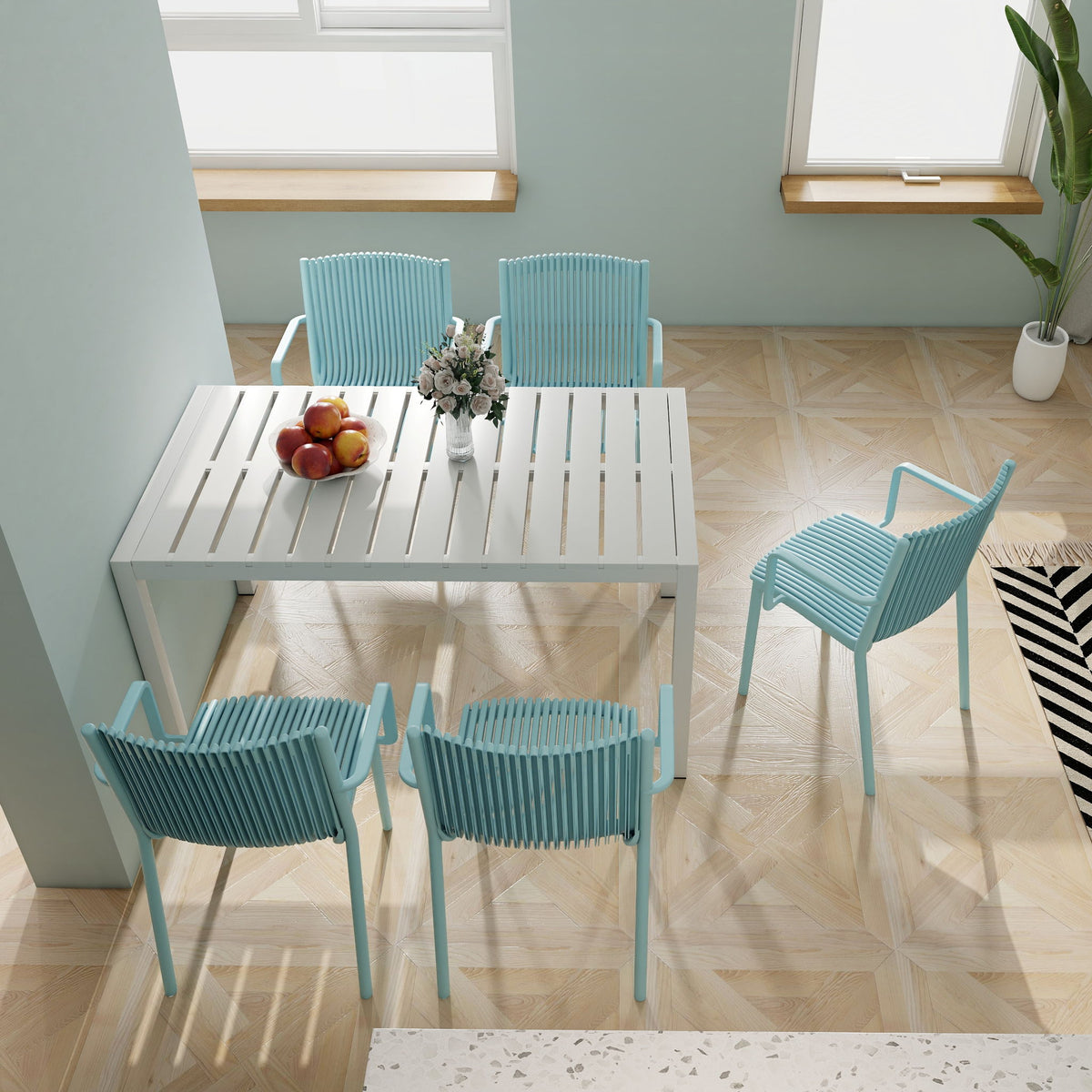 4 Piece Stackable Single Chairs With Vertical Stripe Design For All Weather