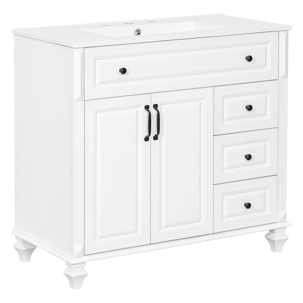 Modern Bathroom Vanity With Sink, 3 Drawers & 2 Doors