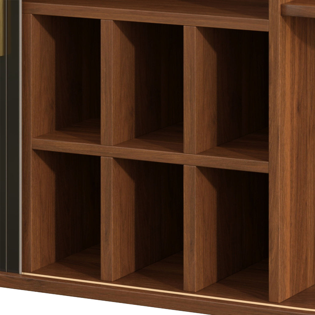 Fluted Liquor & Coffee Bar Cabinet With 6 Wine Racks And 3 Glass Holders