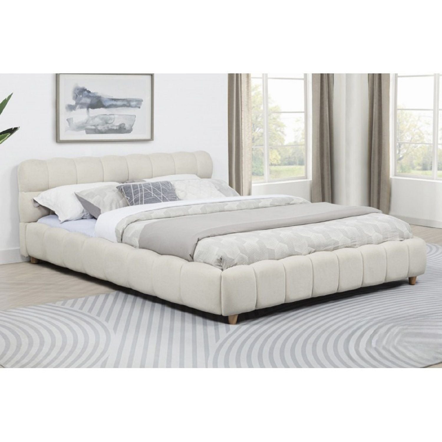 Queen Size Upholstered Platform Bed Frame - Beige