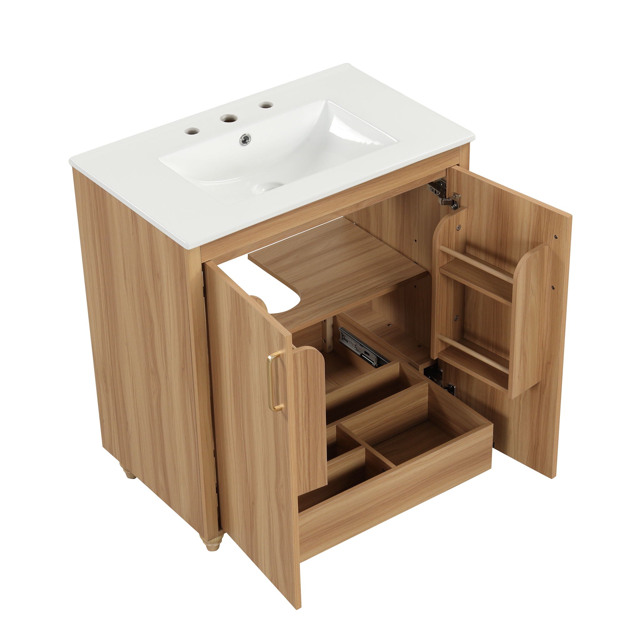30" Bathroom Vanity With Sink, Cabinet With Doors And Drawer, Rectangular Shape - Natural
