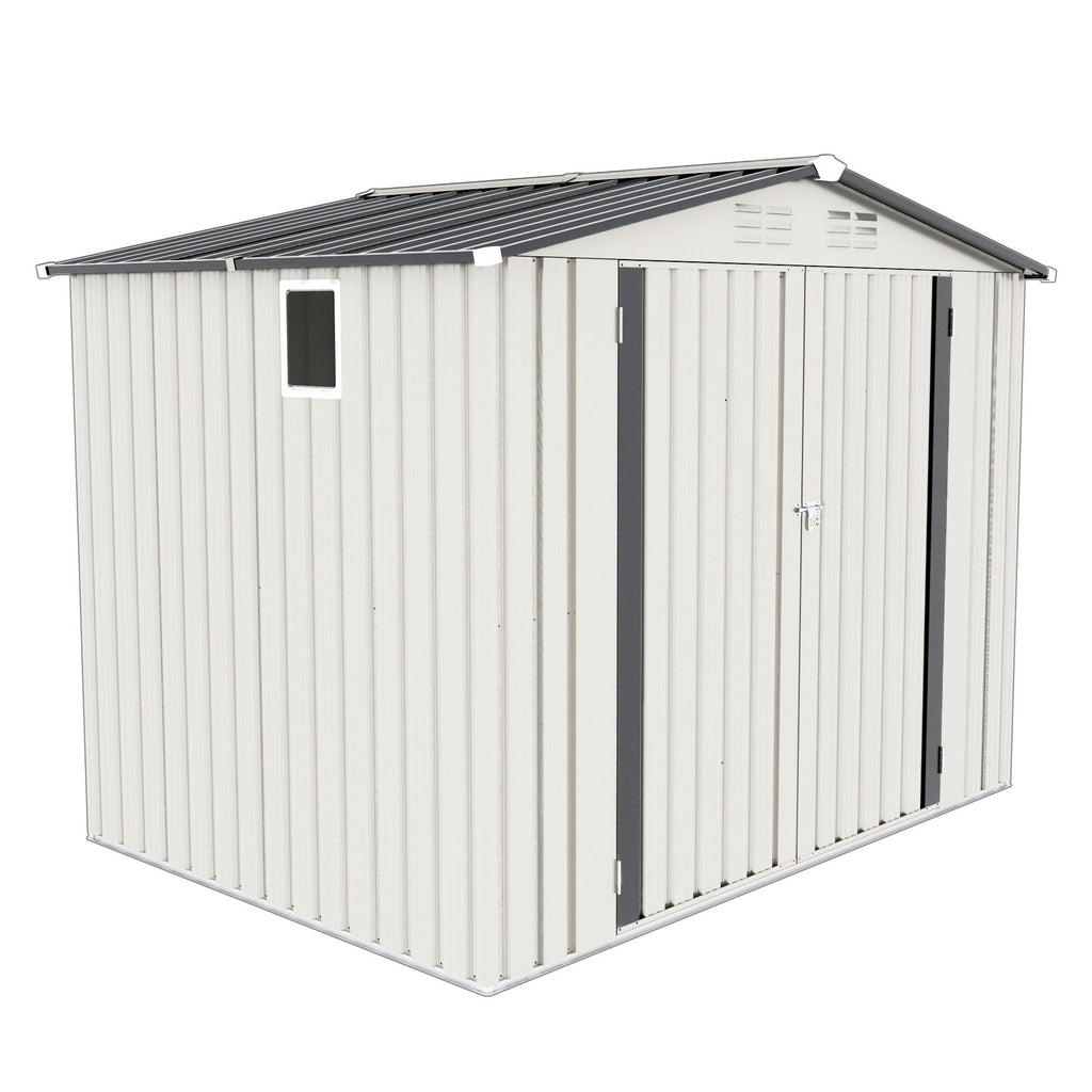 Outdoor Garden Storage Shed, Tool Shed With Pitched Roof Waterproof With 1 Window And 2 Lockable Door - White / Gray
