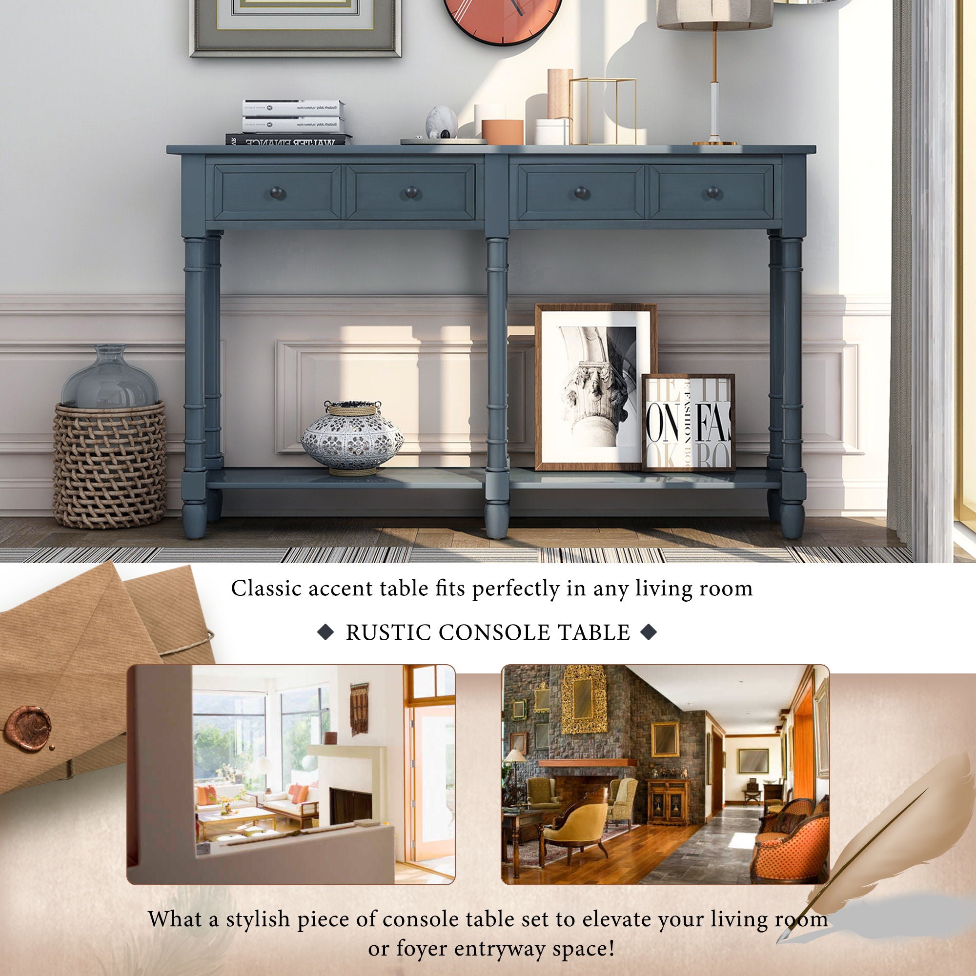 Hearth & Haven Daniel - Console Table With 2 Storage Drawers And Bottom Shelf