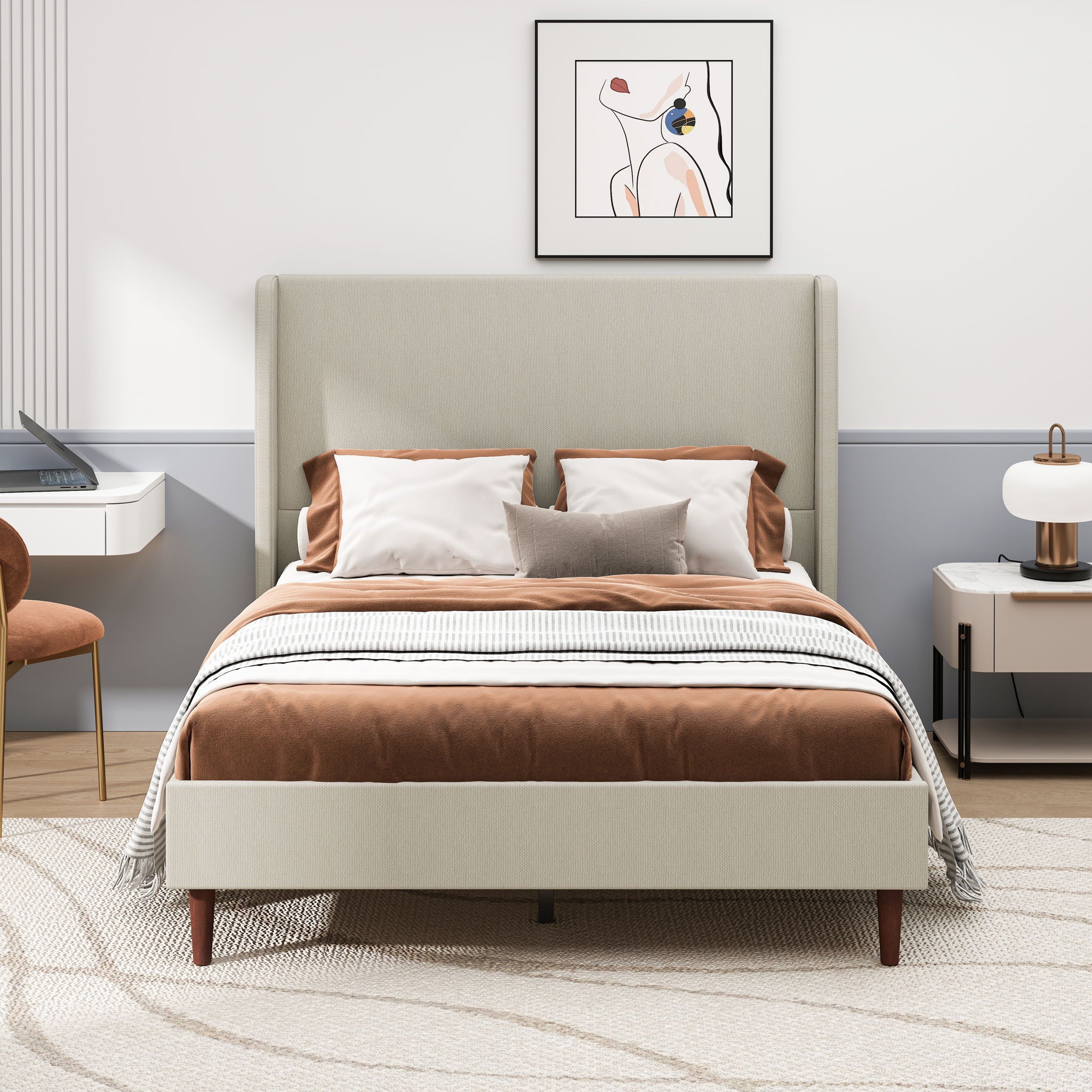 Upholstered Bed With High Headboard Design