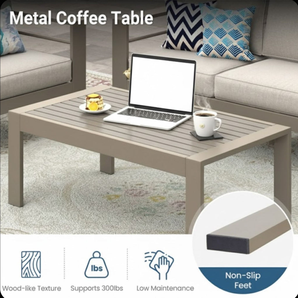 All-Weather Outdoor Coffee Table With Wood-Look Top