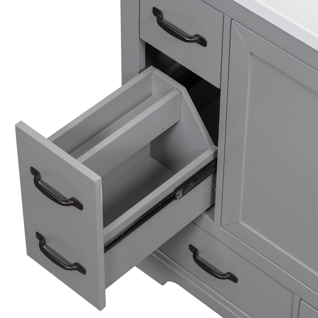 Modern Bathroom Vanity Base Only, 6 Drawer Storage With Adjustable Shelf
