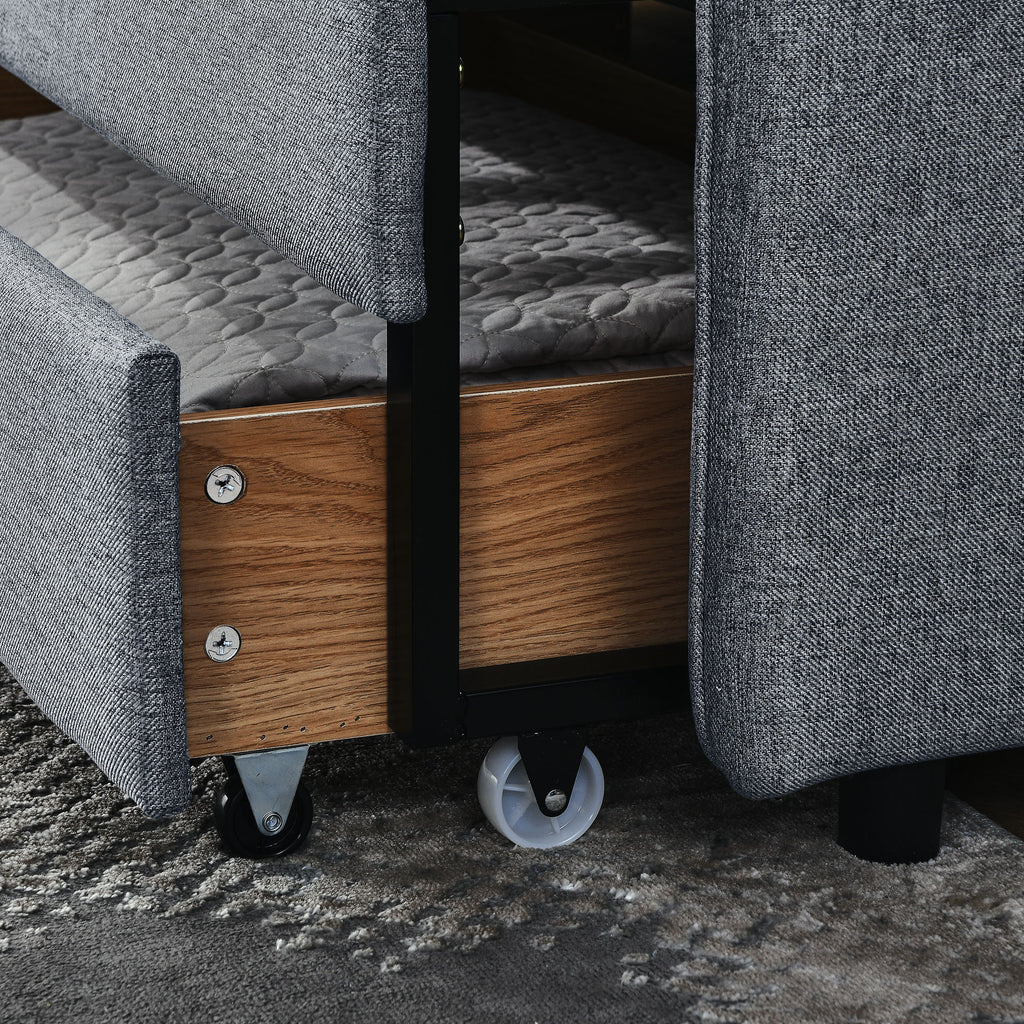 Daybed With Trundle And Storage Drawers, Flat Arms With Pocket