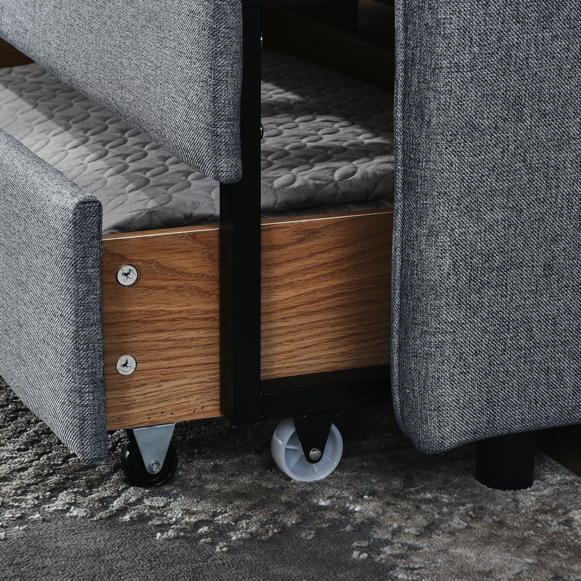 Daybed With Trundle And Storage Drawers, Flat Arms With Pocket
