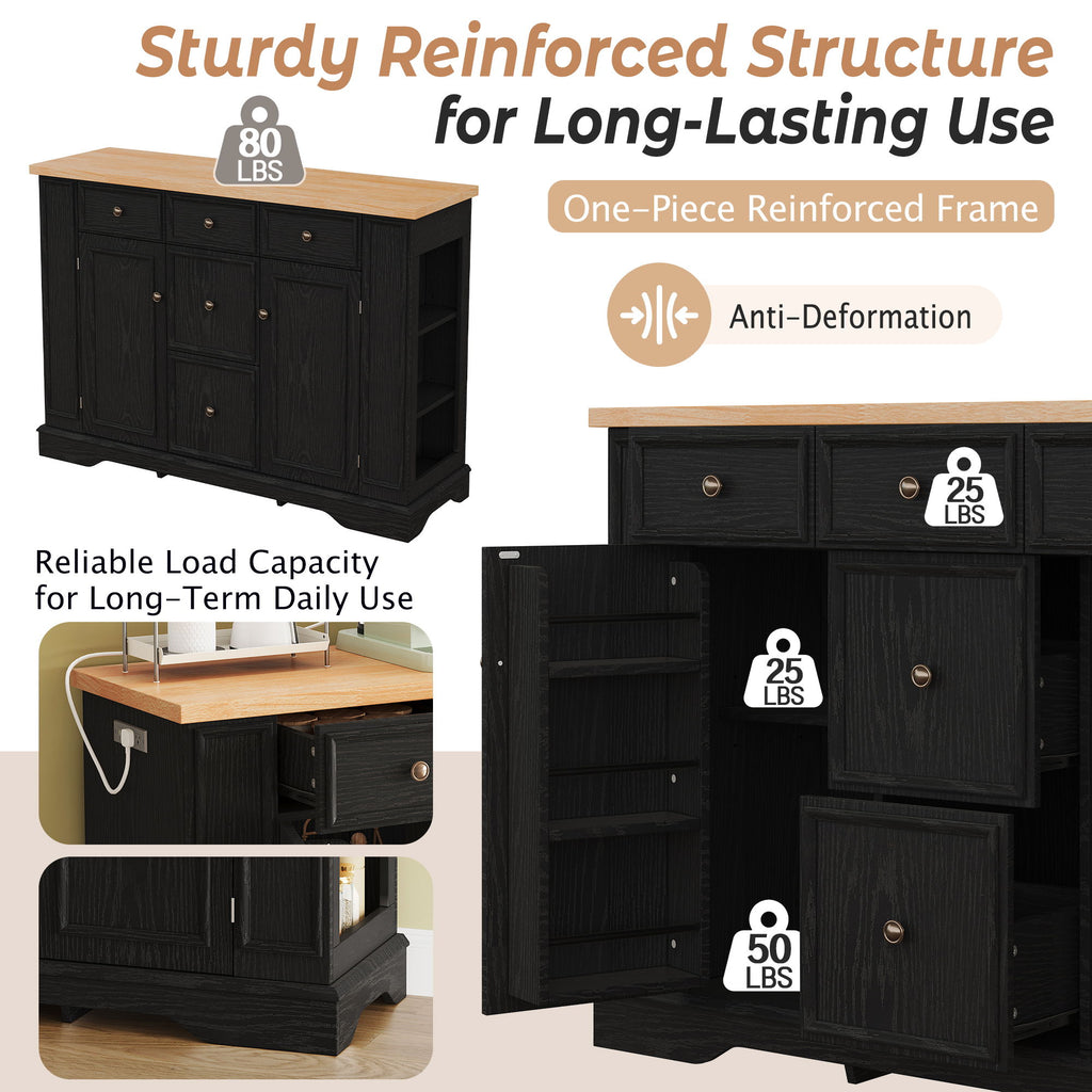Sideboard Buffet Cabinet With 5 Drawers, 2 Cabinets, Adjustable Shelves