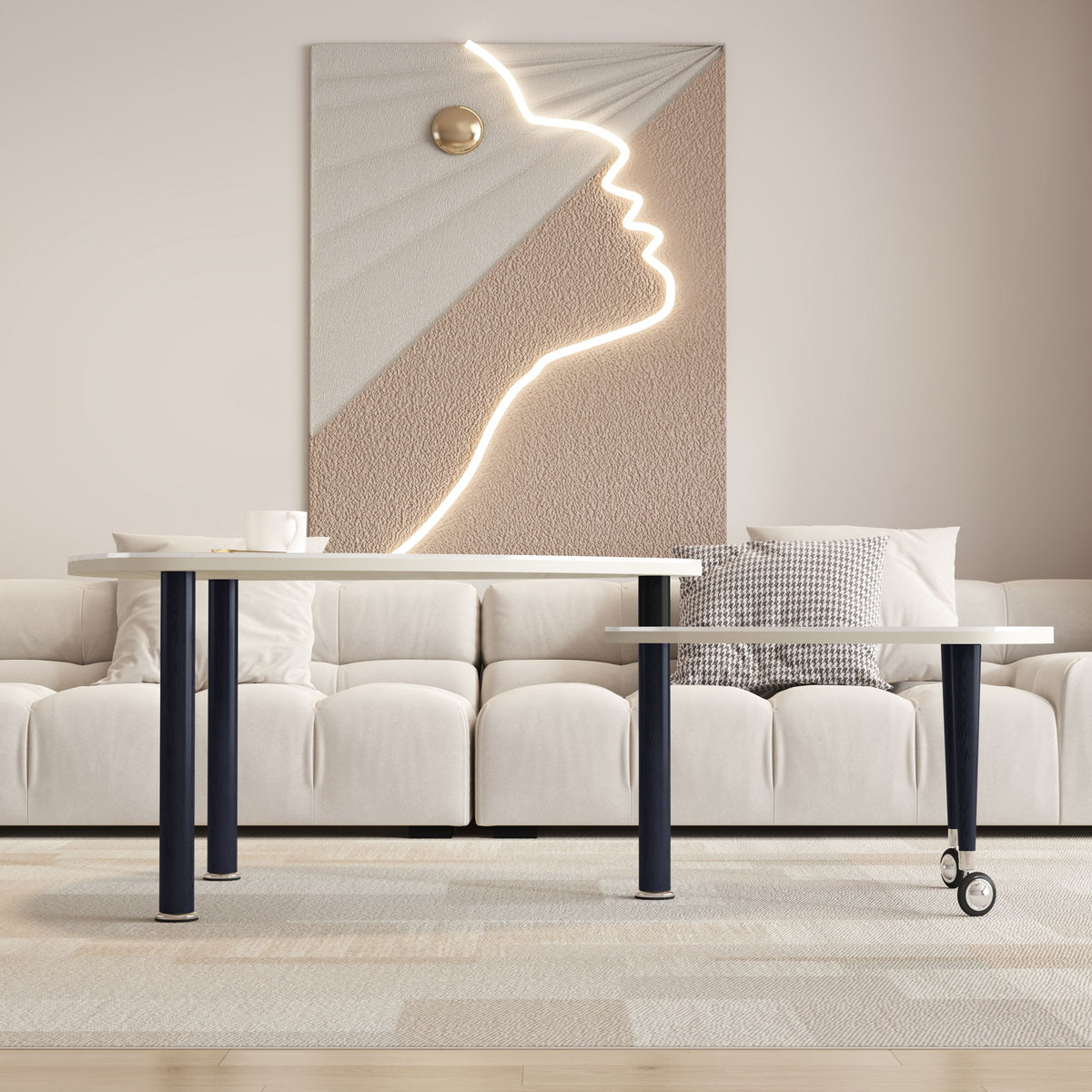 360 Degree Rotatable Coffee Table With Solid Legs