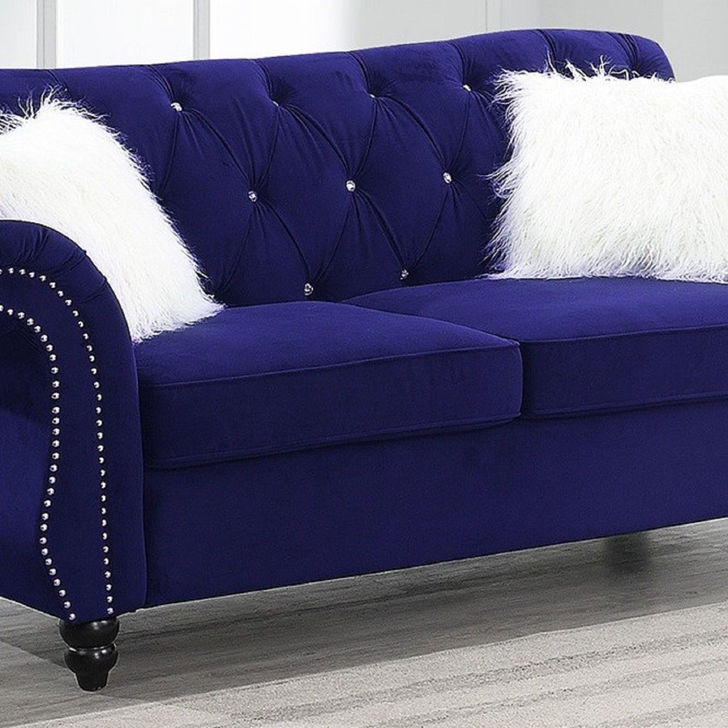 Upholstered Sofa Set With Crystal Tufted Seat And Nailhead Trim, 2 Piece Living Room Furniture - Indigo