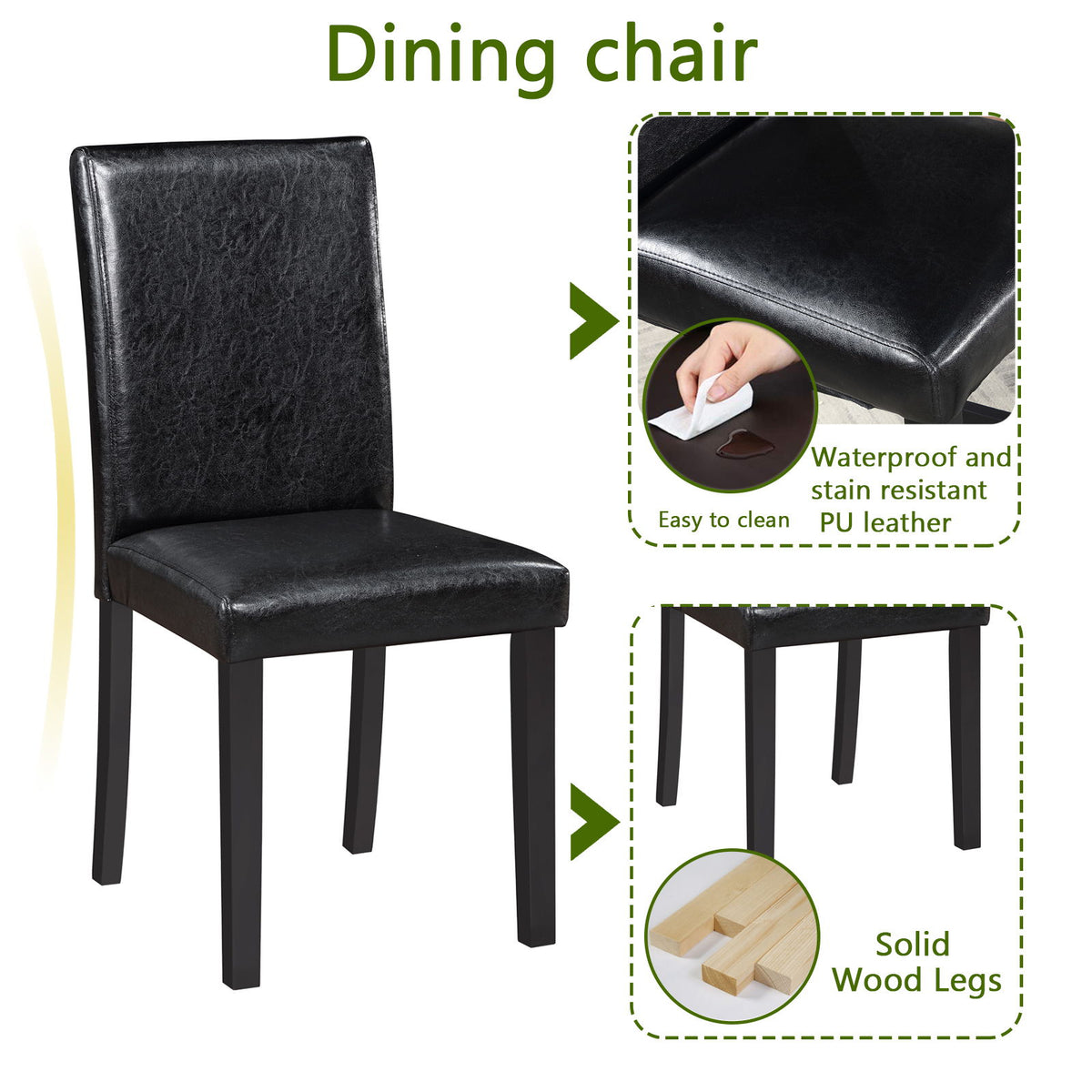 5 Pieces Wooden Dining Table Set, Square Table And 4 Upholstered Chairs