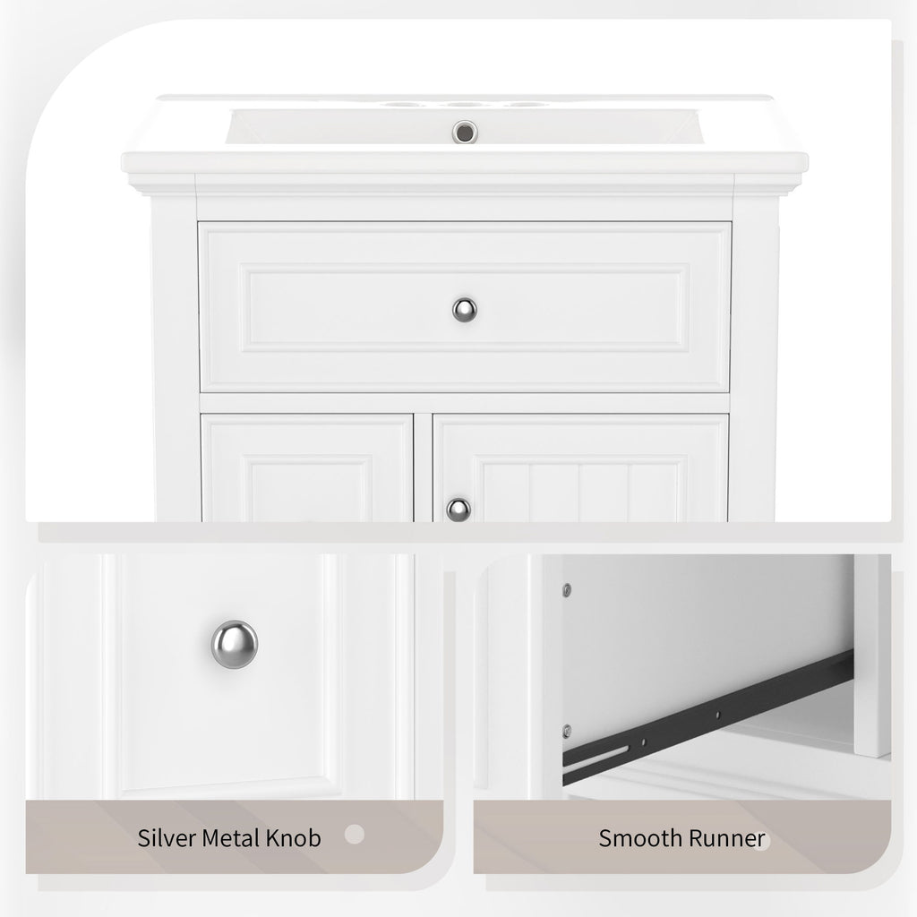 Modern Bathroom Vanity With Sink, Adjustable Shelf, 1 Flip Drawer & 2 Drawers