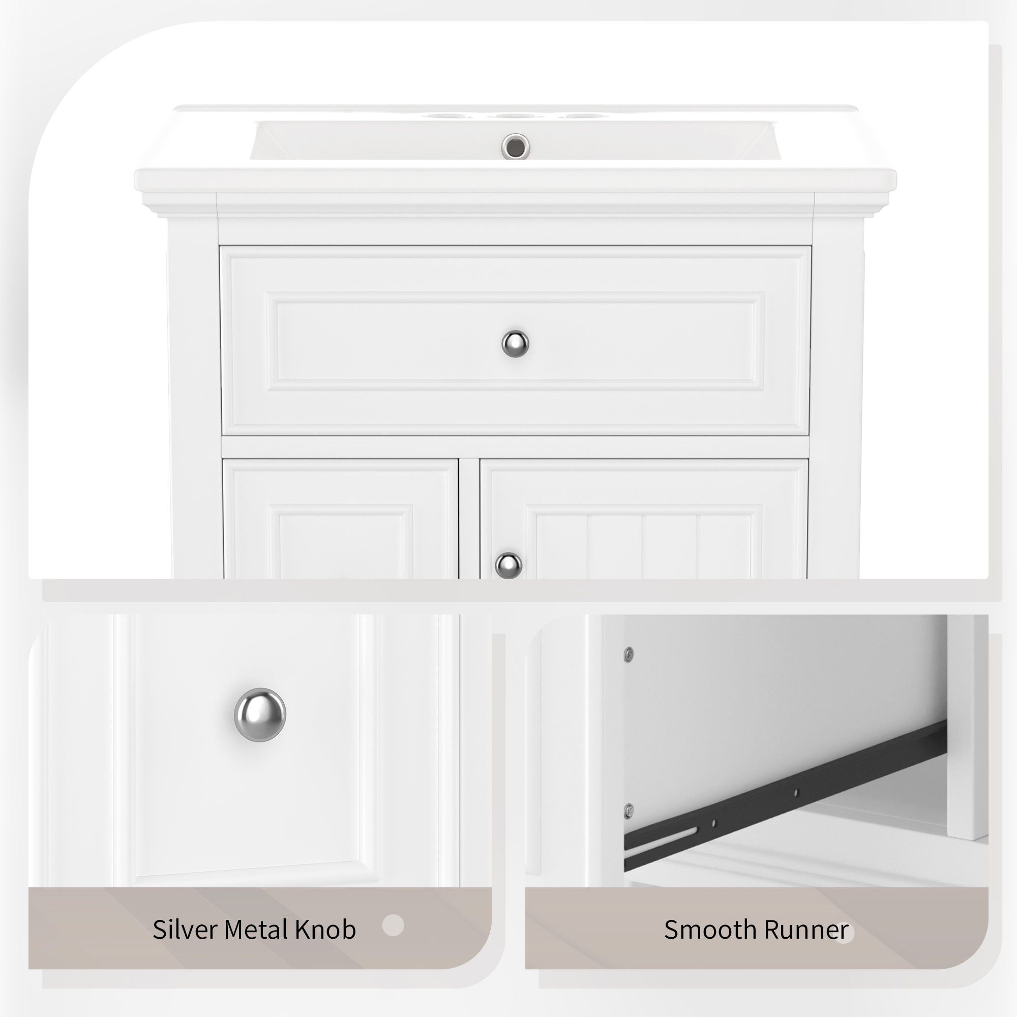Modern Bathroom Vanity With Sink, Adjustable Shelf, 1 Flip Drawer & 2 Drawers
