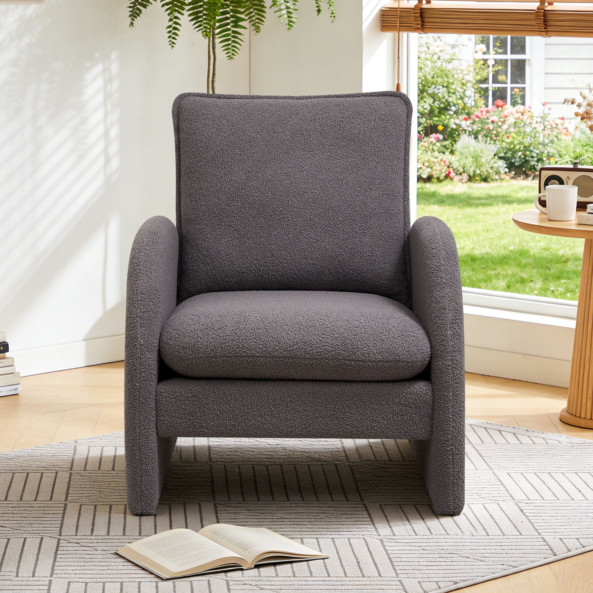 Modern Sherpa Upholstered Accent Chair, Comfortable Living Room Armchair, Lounge Chair For Bedroom, And Office