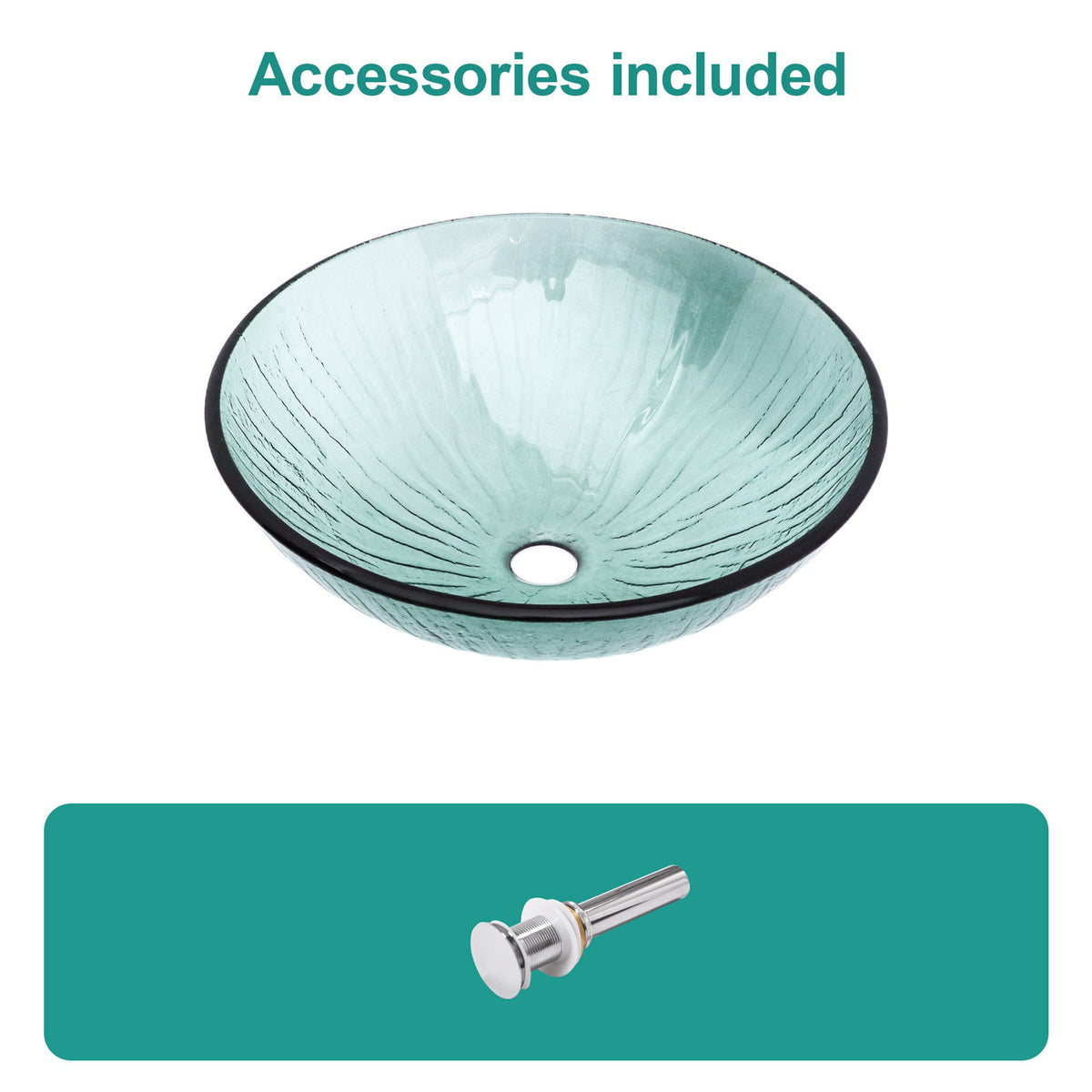 Vessel Sink With Trim, Round Bowl, Pop Up Drain (No Faucet) - Green