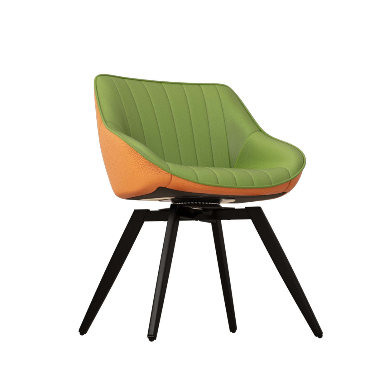 Medieval - Modern Kitchen Dining Chairs (Set of 2) With Black Metal Legs 360° Rotate - Green / Orange
