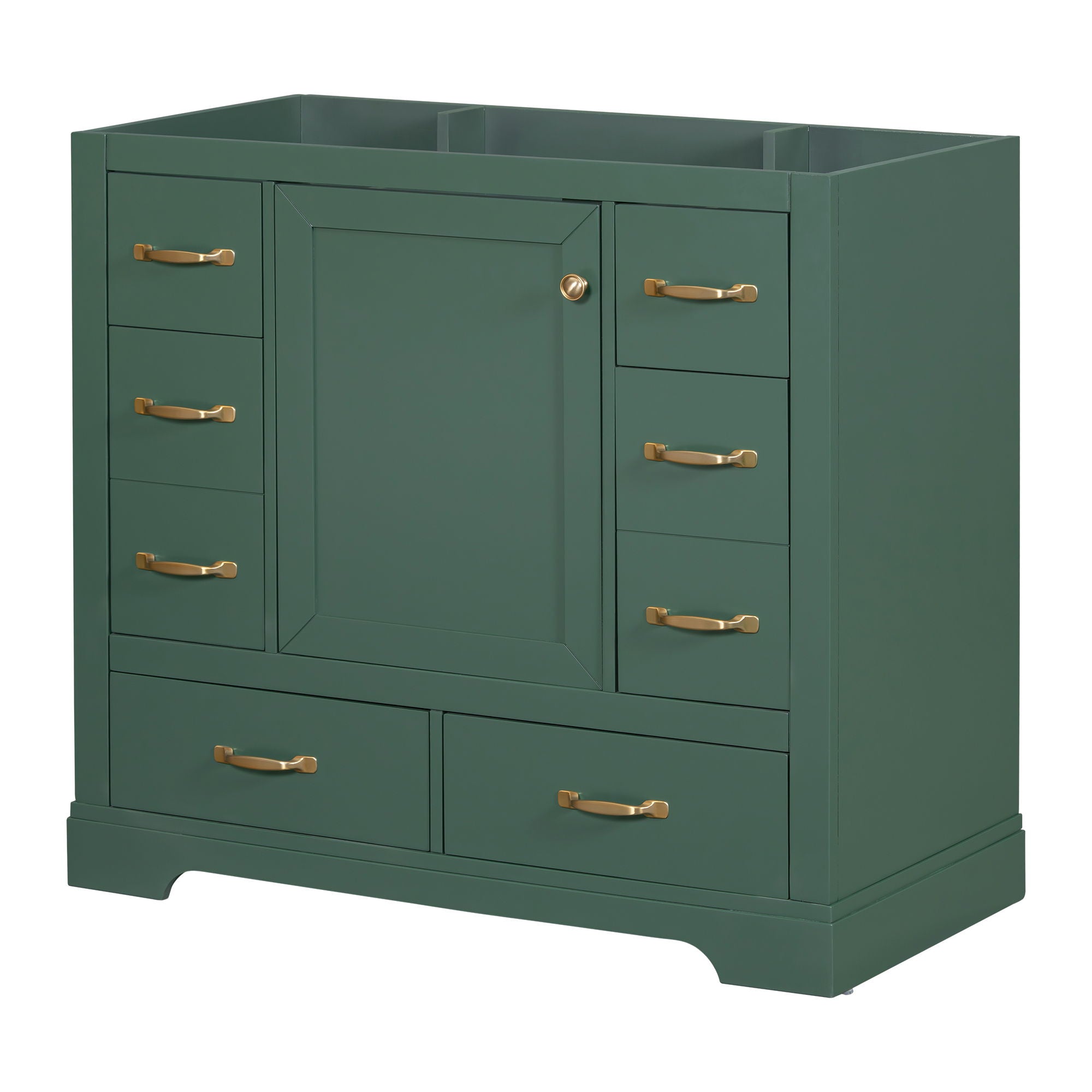 Modern Bathroom Vanity Base Only, 6 Drawer Storage With Adjustable Shelf