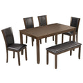 6 Piece Dining Table Set & Bench And Chairs For Dining Room - Dark Walnut