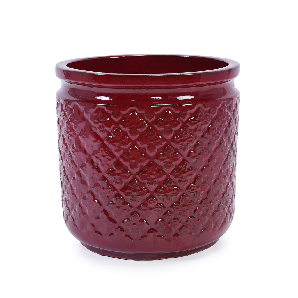 3 Pieces Ceramic Flowerpot, Planter For Patio & Garden Or Windowsills - Bean Paste Red