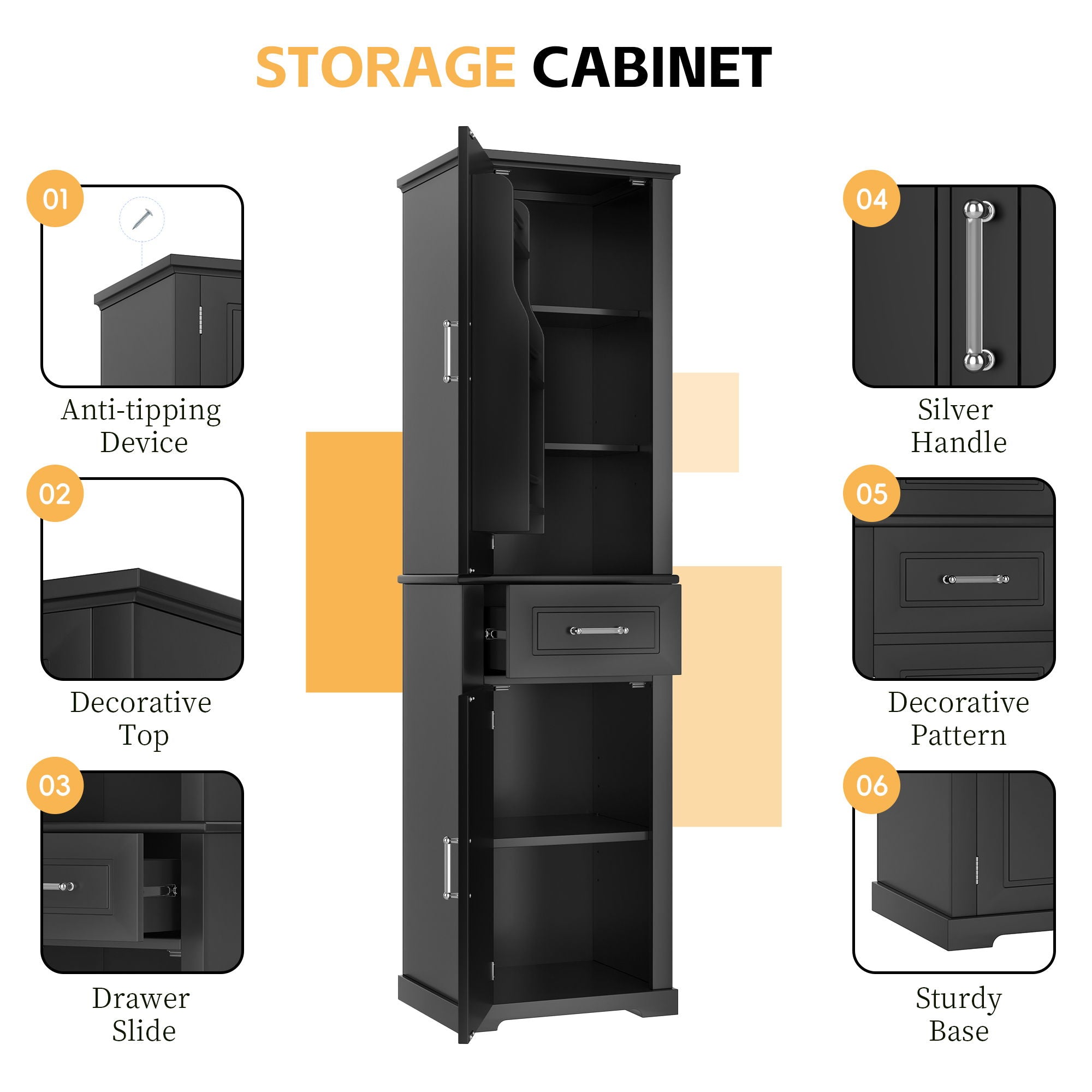 Tall Freestanding Bathroom Storage Cabinet With Adjustable Shelf, 2 Door Design