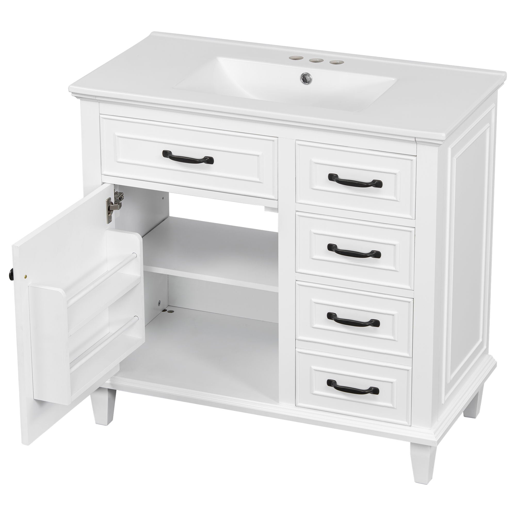 Modern Bathroom Vanity With Sink Top, Flip Drawers, Adjustable Shelf