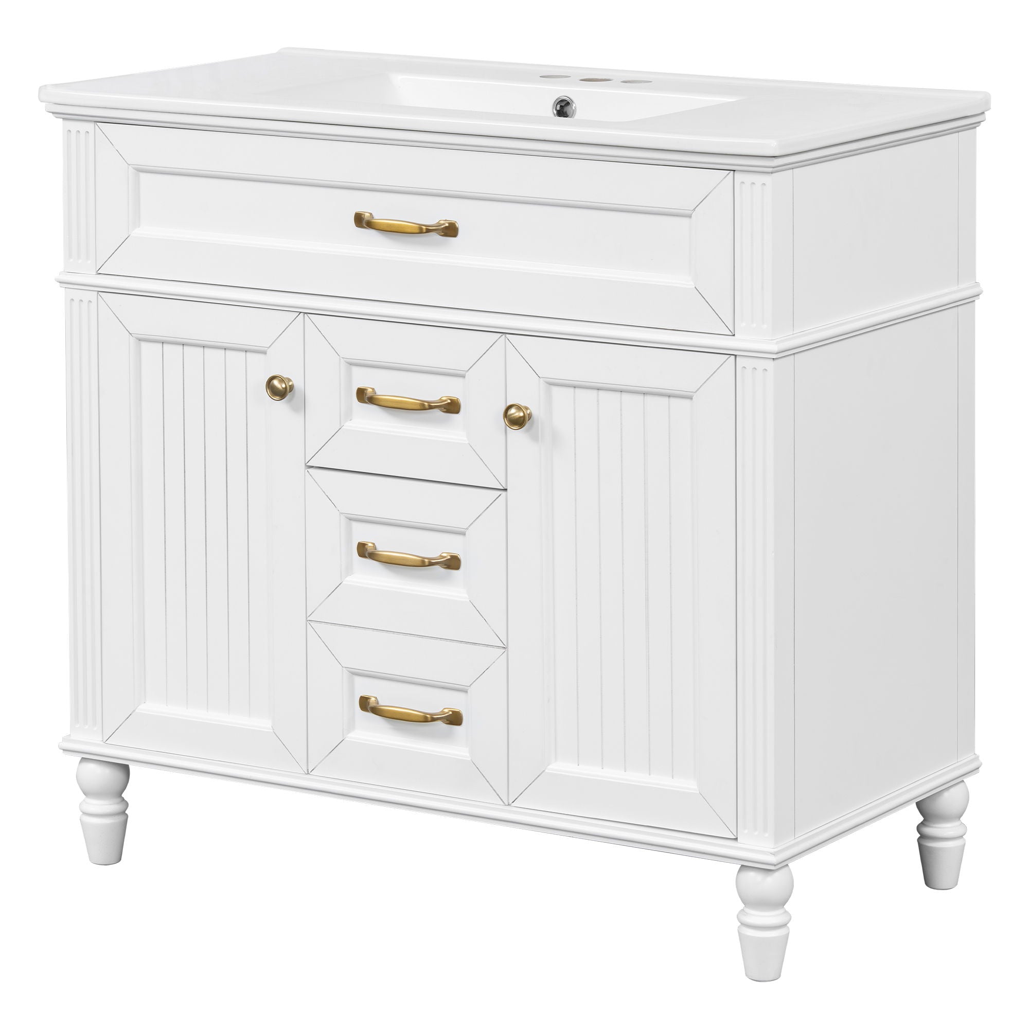 Bathroom Vanity With Sink, Flip-Out Top Drawer, Soft Close Doors, 2 Storage Drawers