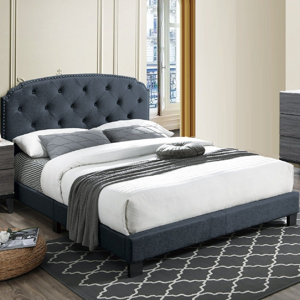 Button Tufted Bed With Nailhead Trim