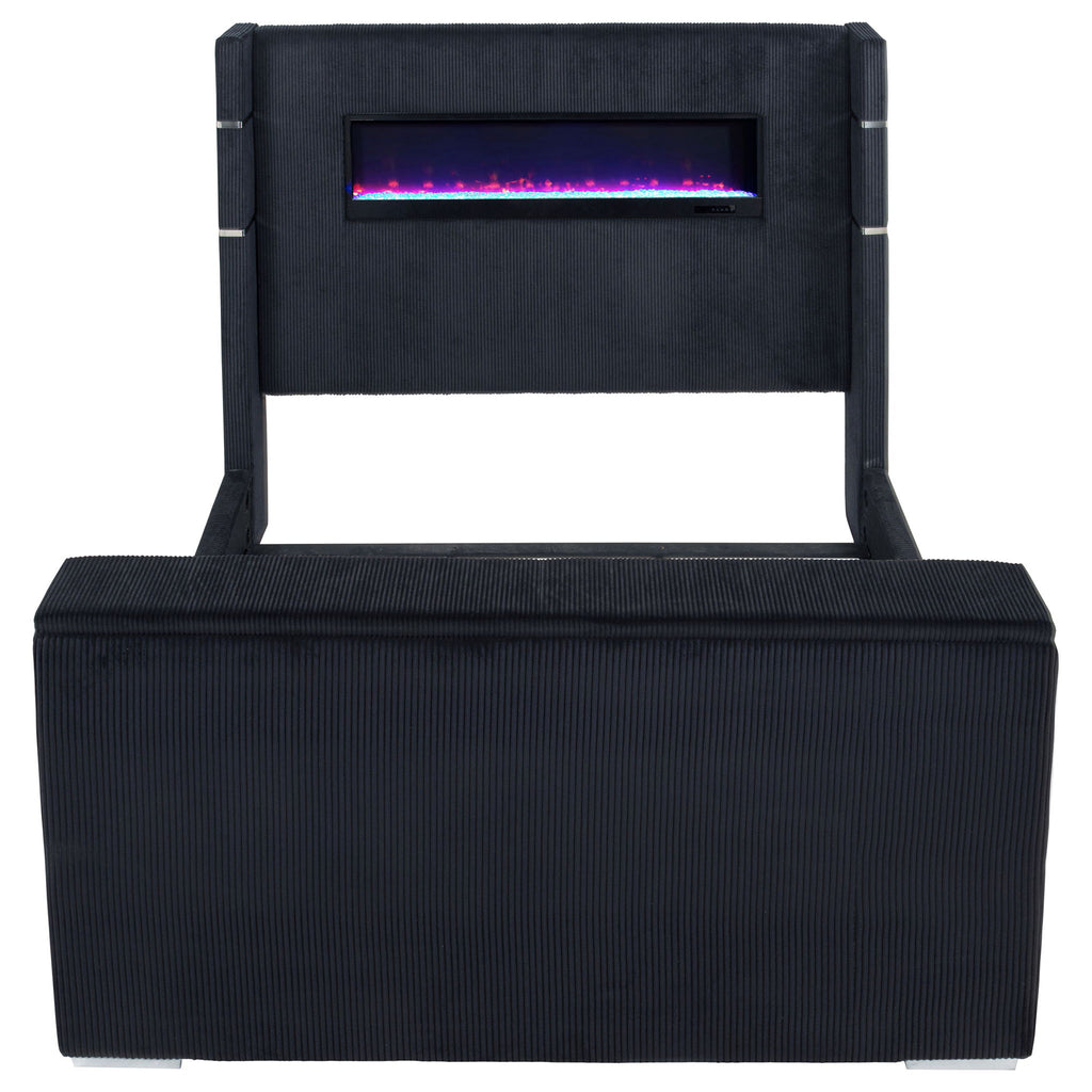 Judah - Eastern King Wingback TV Bed With Motorized Lift And Flame Visualizer - Black