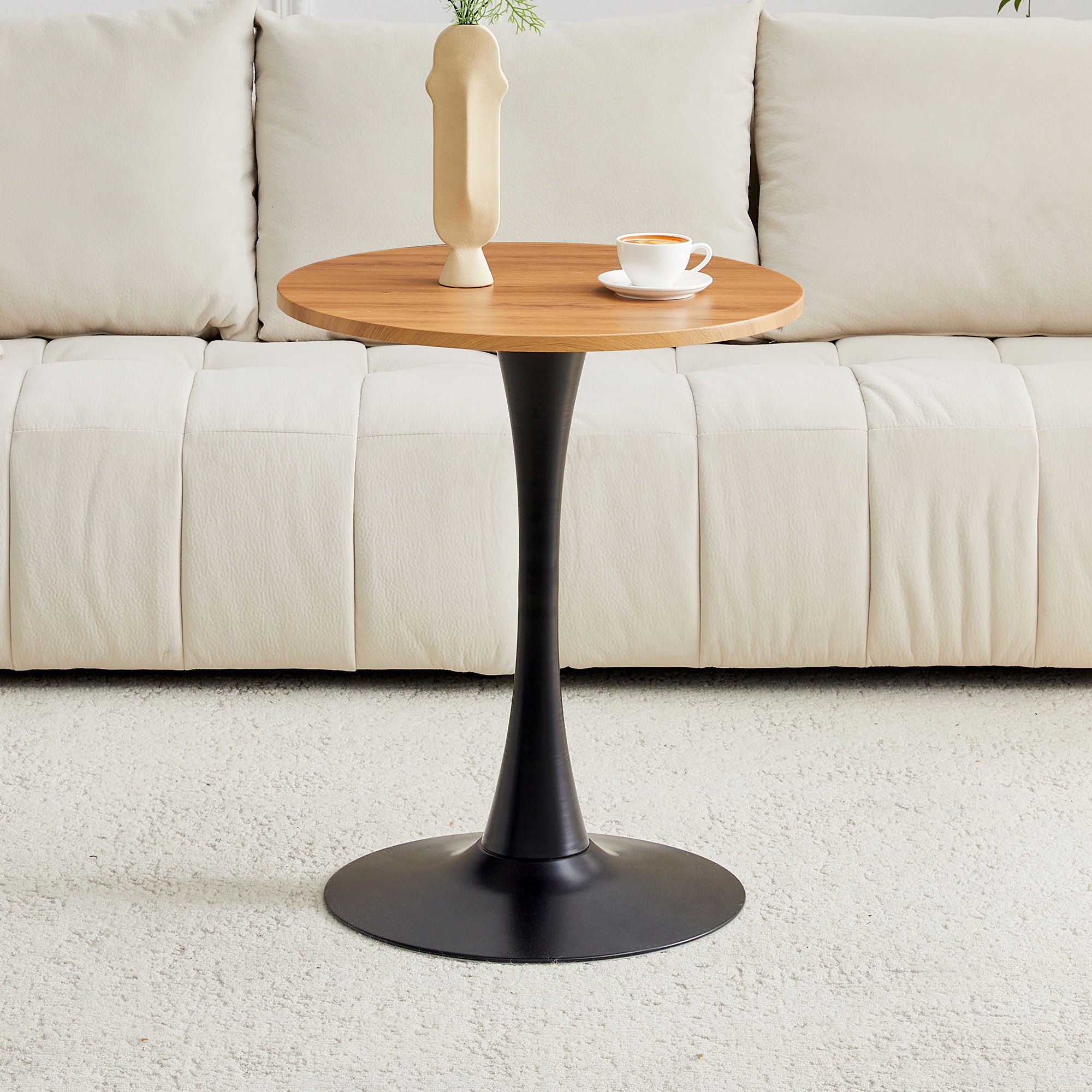 Round Dining Table With Faux Wood Top And Metal Pedestal, 23.6" Circle Table For Kitchen, Living Room, Small Spaces