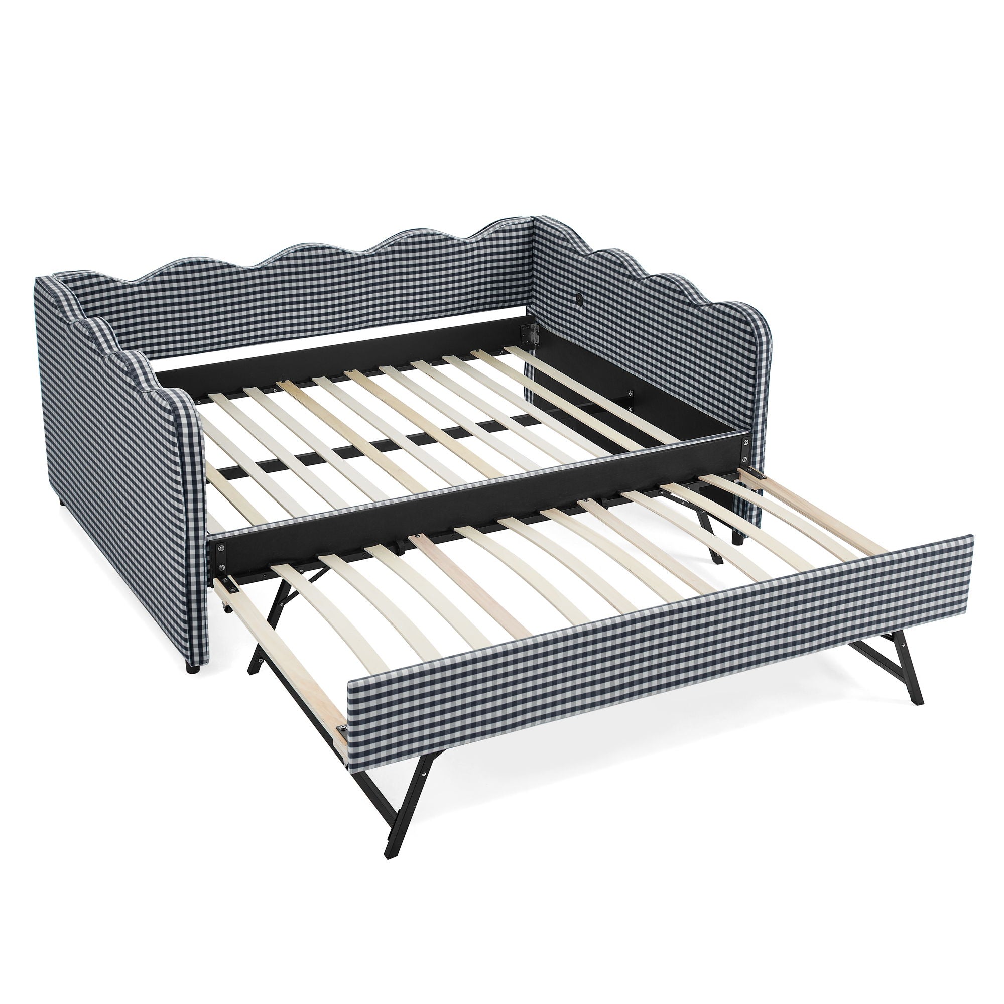 Gingham Daybed & USB Charging Port, Wave-Shaped Design