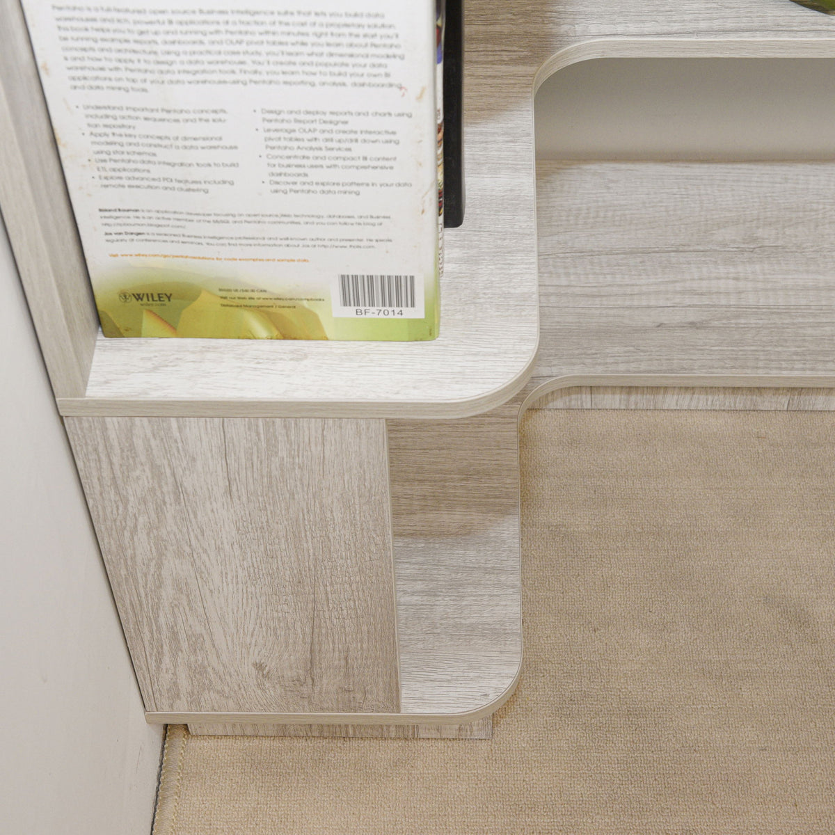 L-Shaped Corner Bookshelf 90Cm Extended Size 5 Tier Freestanding Display Shelf With Anti Tip Safety Features - Light Gray