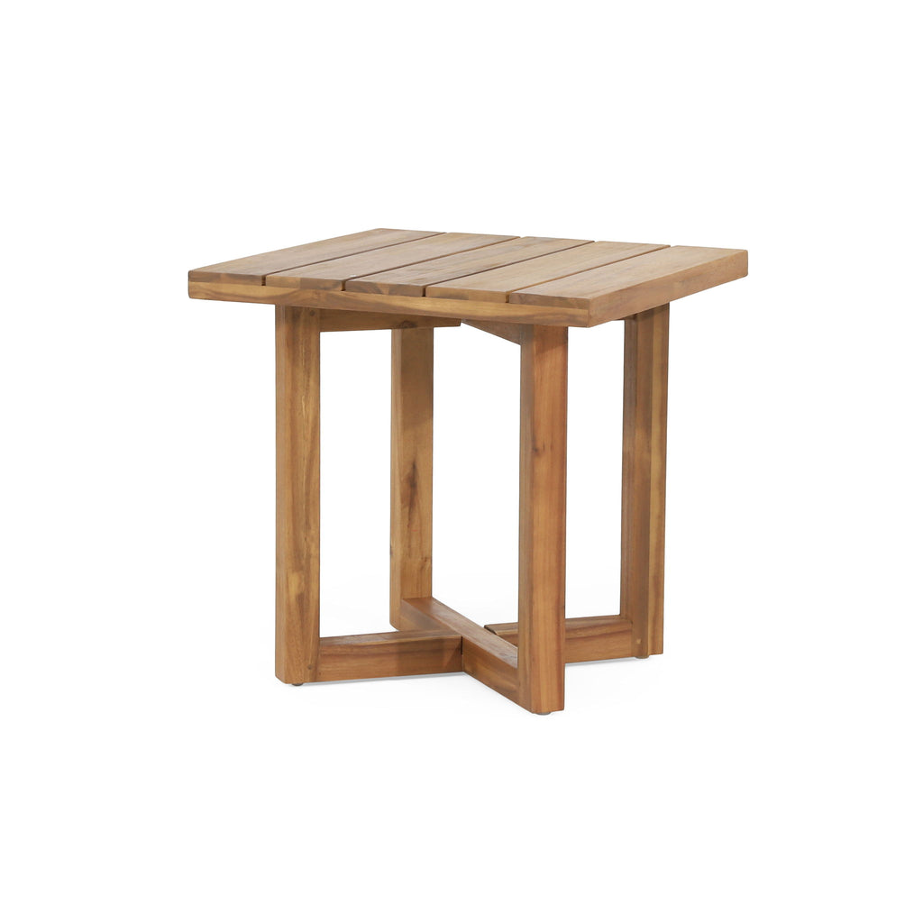 2 Swivel Chairs With Slat Top X Stretcher Side Table - Acacia Wood / Beige