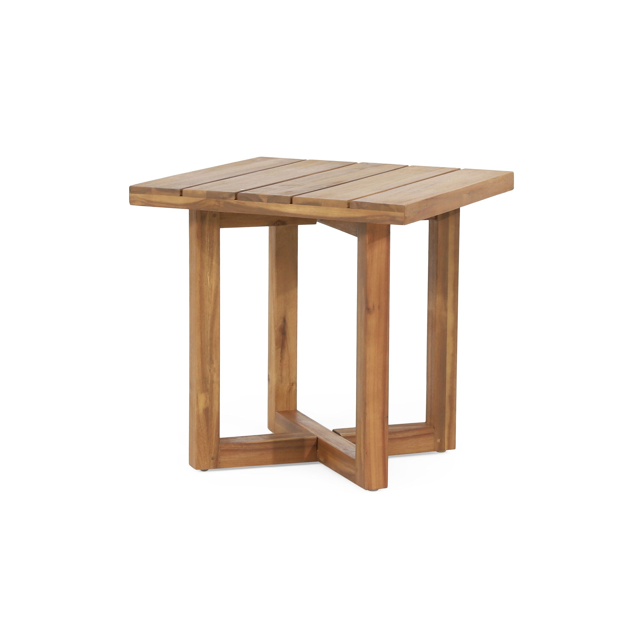 2 Swivel Chairs With Slat Top X Stretcher Side Table - Acacia Wood / Beige